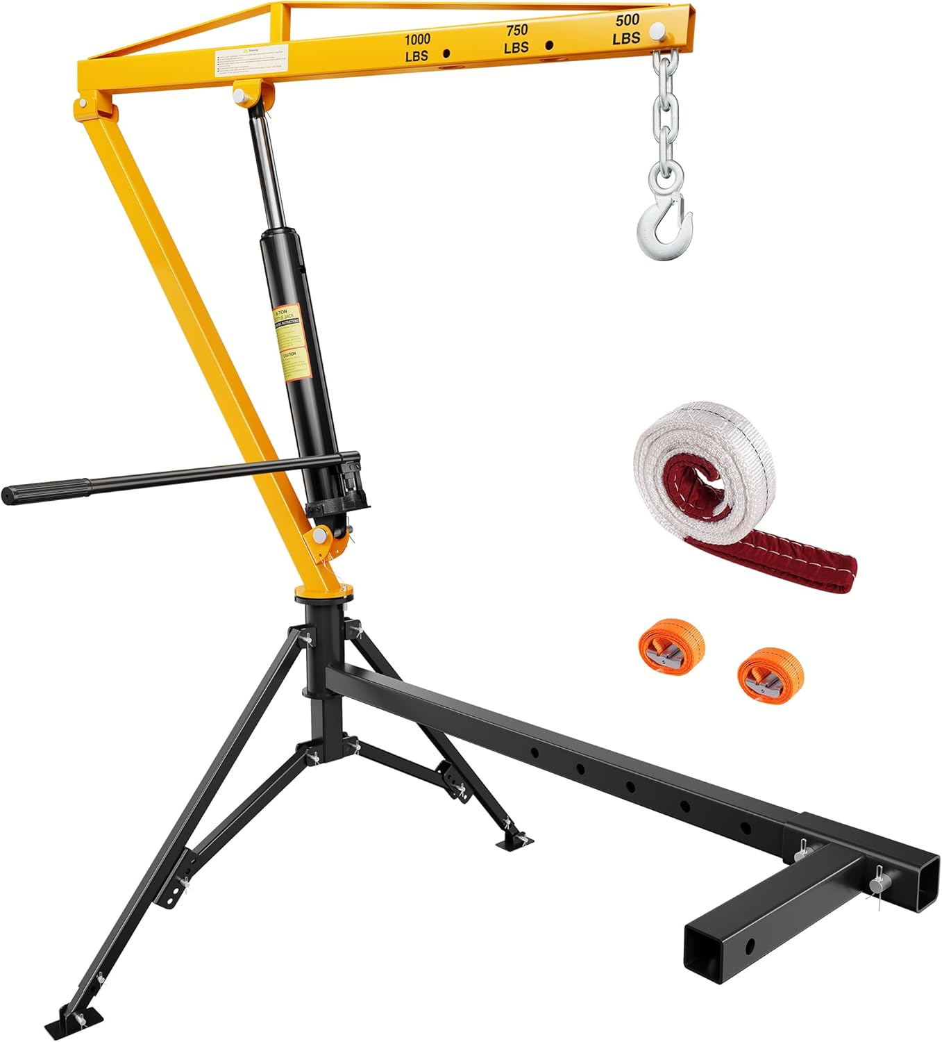 1000lbs Receiver Hitch Mounted Hydraulic 360° Swivel Truck Crane with 3 Boom Capacity Options: 500lbs, 750lbs, 1000lbs. Ideal for Workshops, Construction, Agriculture, and Logging