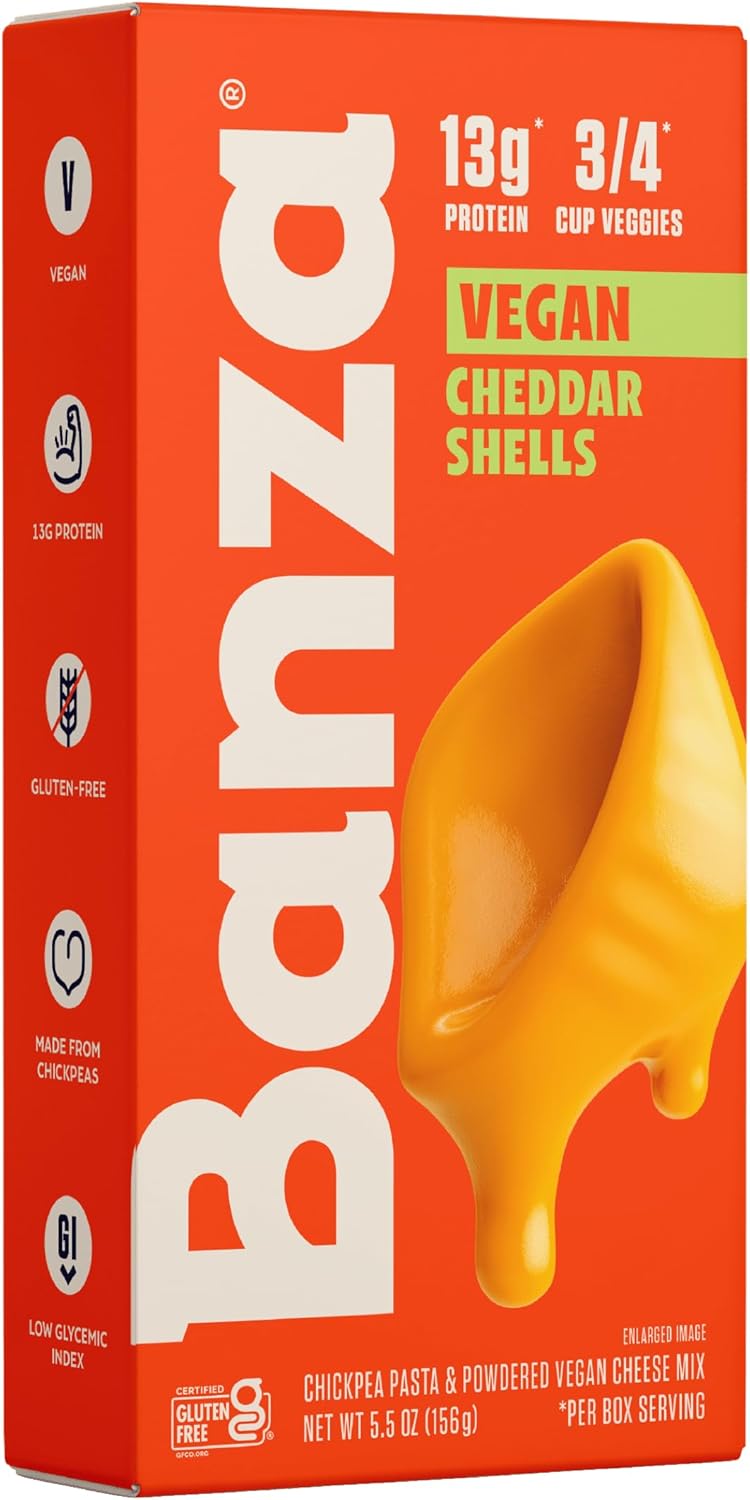 Banza VEGAN Pasta Mac & Cheese - Chickpea Plant Based shells & Vegan Cheddar, 5.5 Ounce/156gr