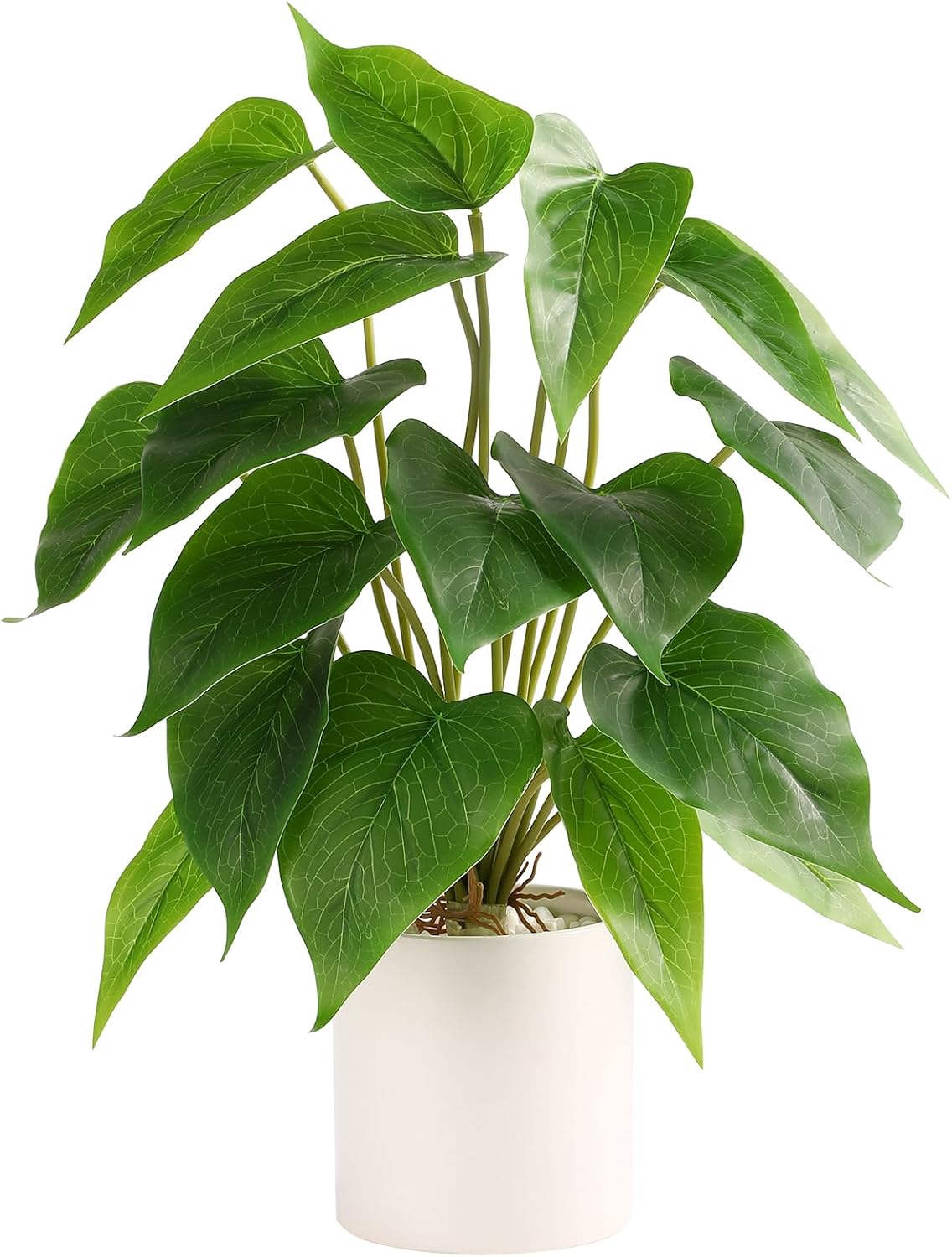 Floweroyal Fake Plant in Ceramic Pot Faux Potted Plants for Indoors Green Leaf Plant with White Planter for Desk Office Shelf Bathroom Bedroom Decor（Pothos）