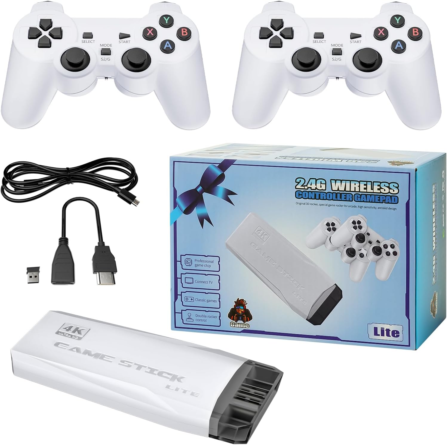 Upgraded 20000+ games Retro Game Console Video Gaming: 64G HDMI Game Stick 4K Mini Nes Classic Edition Game System Emulator Consola De Videojuegos 2.4G Wireless Plug and Play Video Games for TV