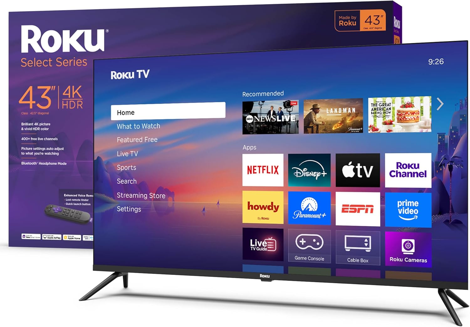Roku Smart TV – 43-Inch Select Series, 4K HDR TV – RokuTV with Enhanced Voice Remote – Flat Screen LED Television with Wi-Fi for Streaming Live Local News, Sports, Family Entertainment