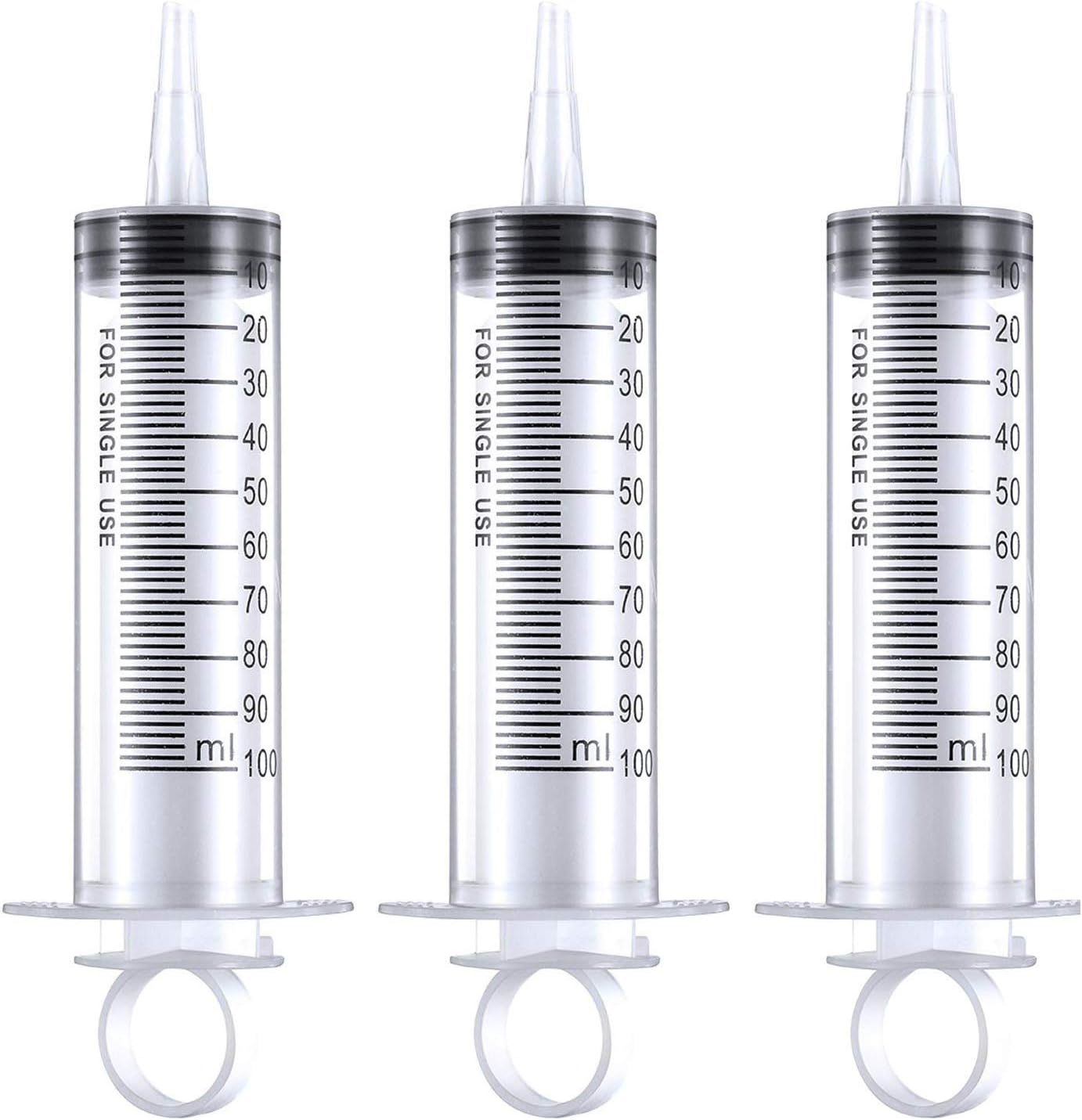 Gebildet 3pcs 100ml Large Plastic Syringe Refilling Syringe with Unique Ring Handle for Scientific Labs, Industrial Measuring Tools