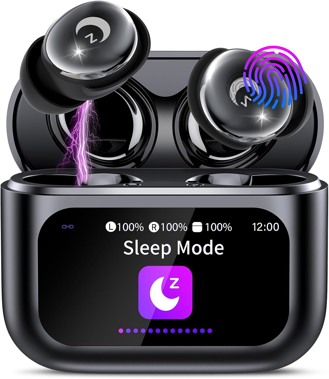 VEKJ Wireless Earbuds with Smart Touch Screen, Mini Sleep Earbuds Bluetooth 5.4 Headphones In Ear with Noise Cancelling Mic, 48H Bass Stereo Ear Buds, 5 EQ Modes/IP7 Waterproof Earphones Black