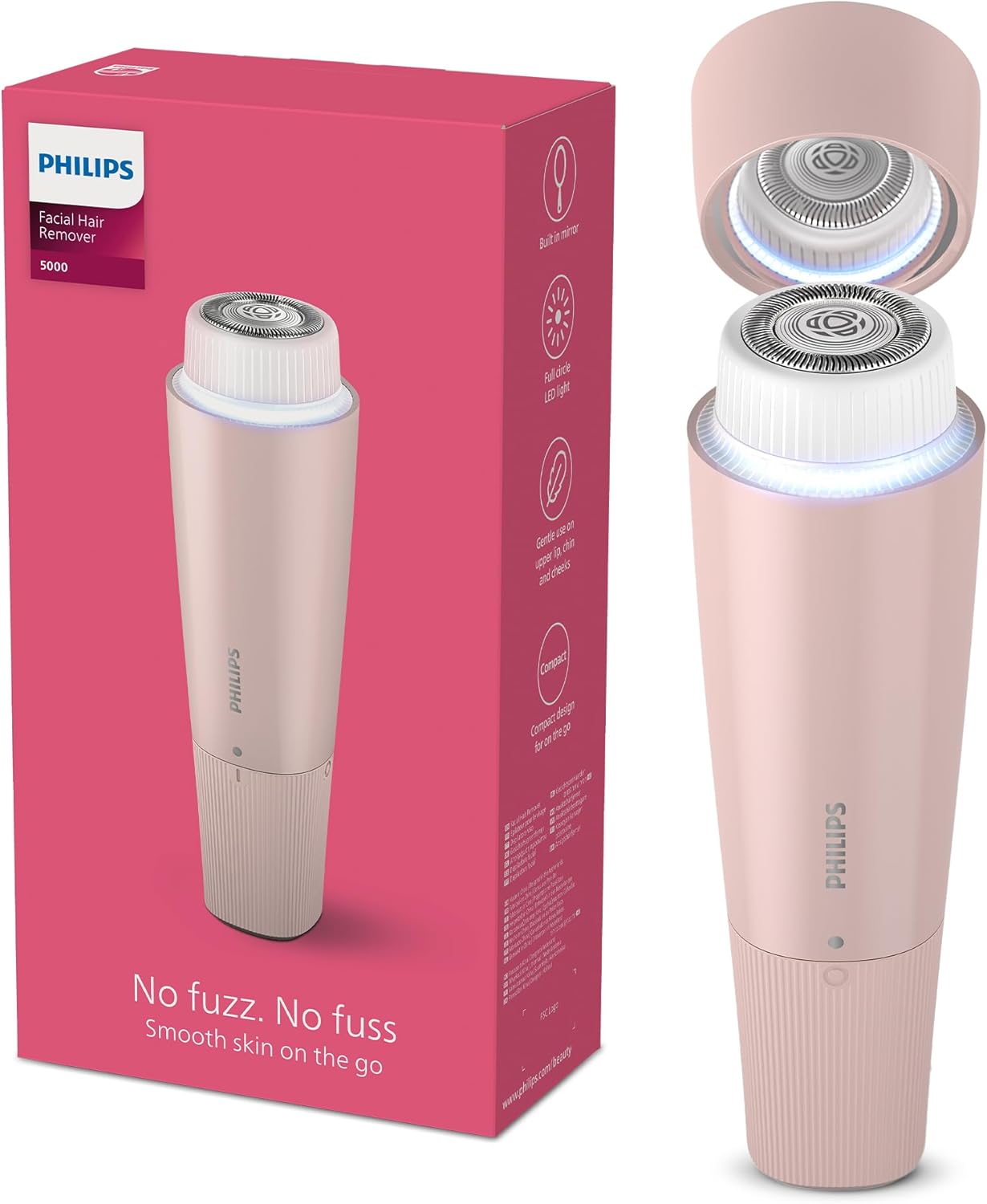 Philips Facial Hair Remover 5000 Series, Personal Groomer for Women, Cordless and Compact, with Hypollergenic Head, Gentle and Quick Facial Hair Removal, Easy Finishing Touch-Ups, Model BRR454/00