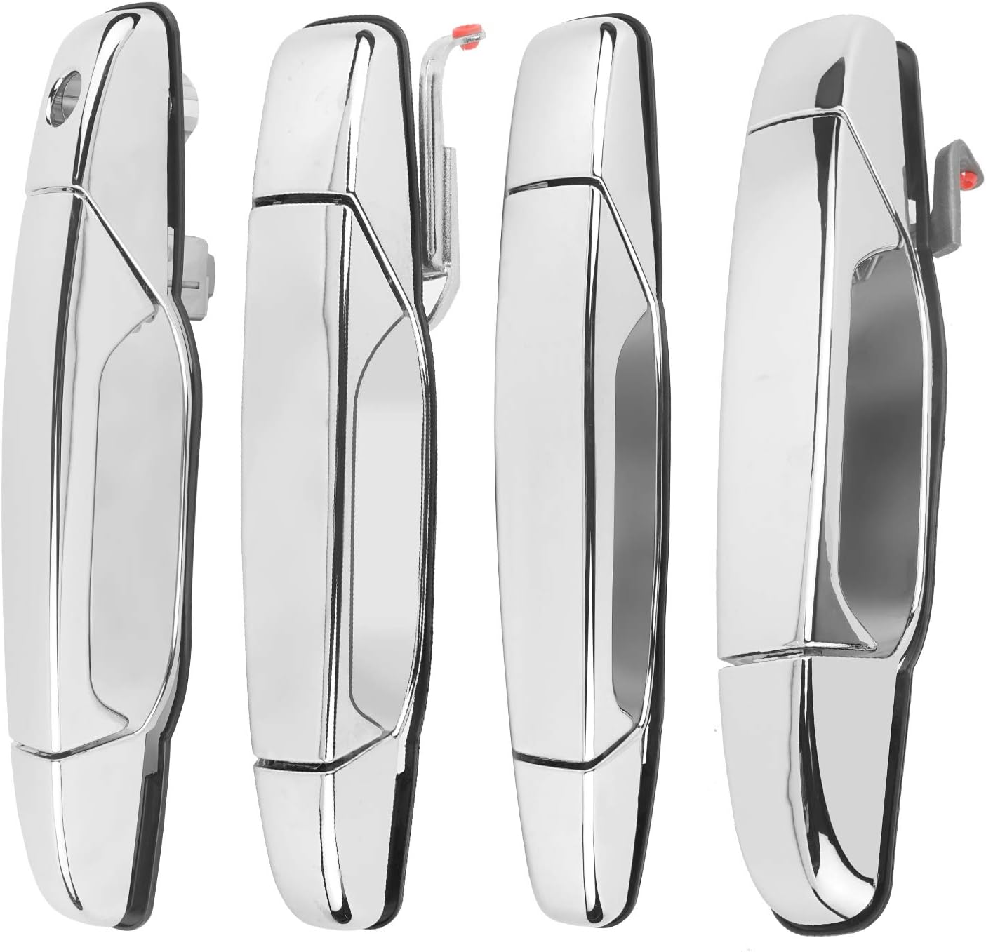 LCWRGS Exterior Outside Door Handle Replacement for 2007-2014 Cadillac Chevy GMC SUV Pickups, 4Pcs Front Rear Driver & Passenger Side, Chrome Silver Metal (Chrome) Pull Handle, No Lock, Ambidextrous
