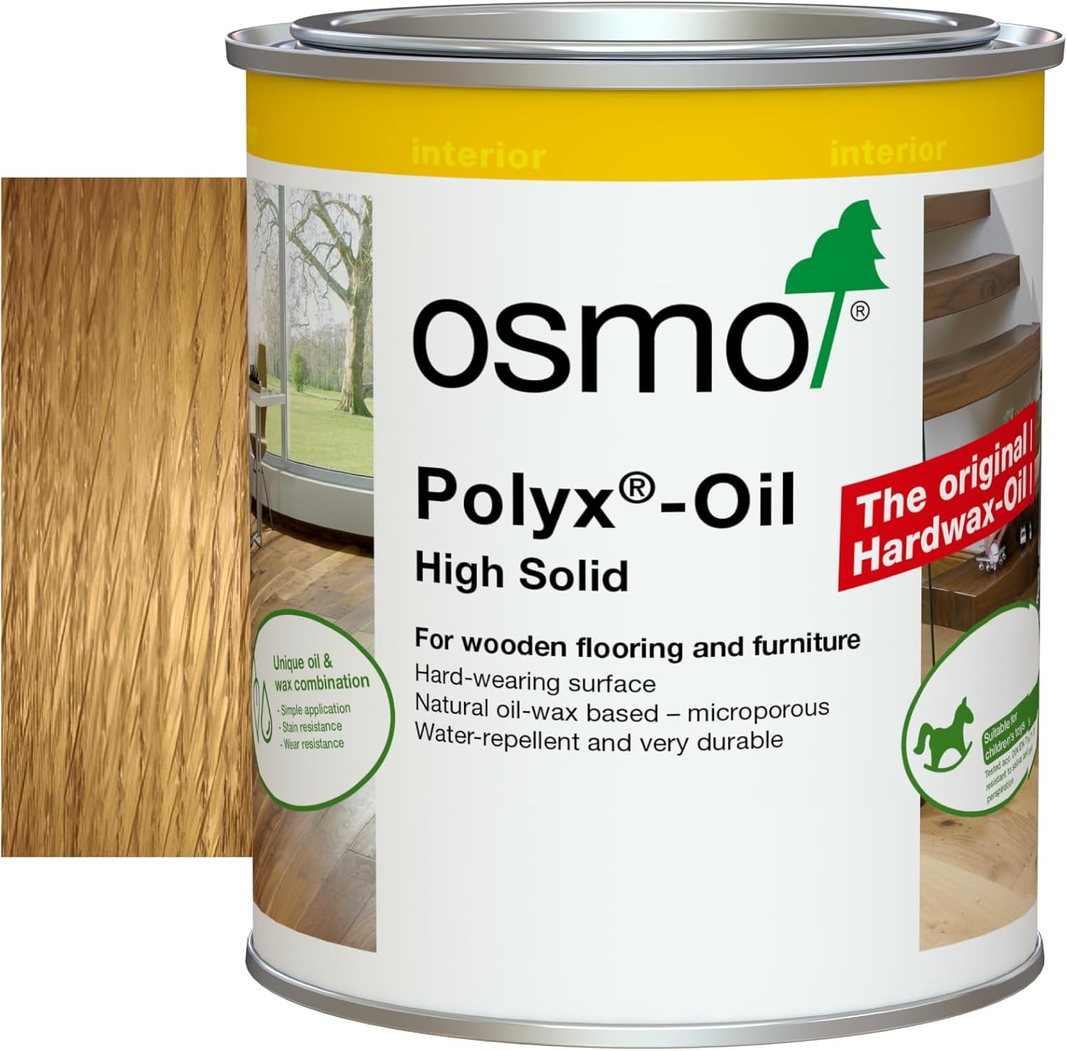 Osmo Polyx®-Oil Hard Wax Oil 3032 - Clear Satin, 750ml - Durable Wood Finish for Furniture & Floors Water & Dirt Resistant Treatment for Oak, Pine, Spruce, Beech & More