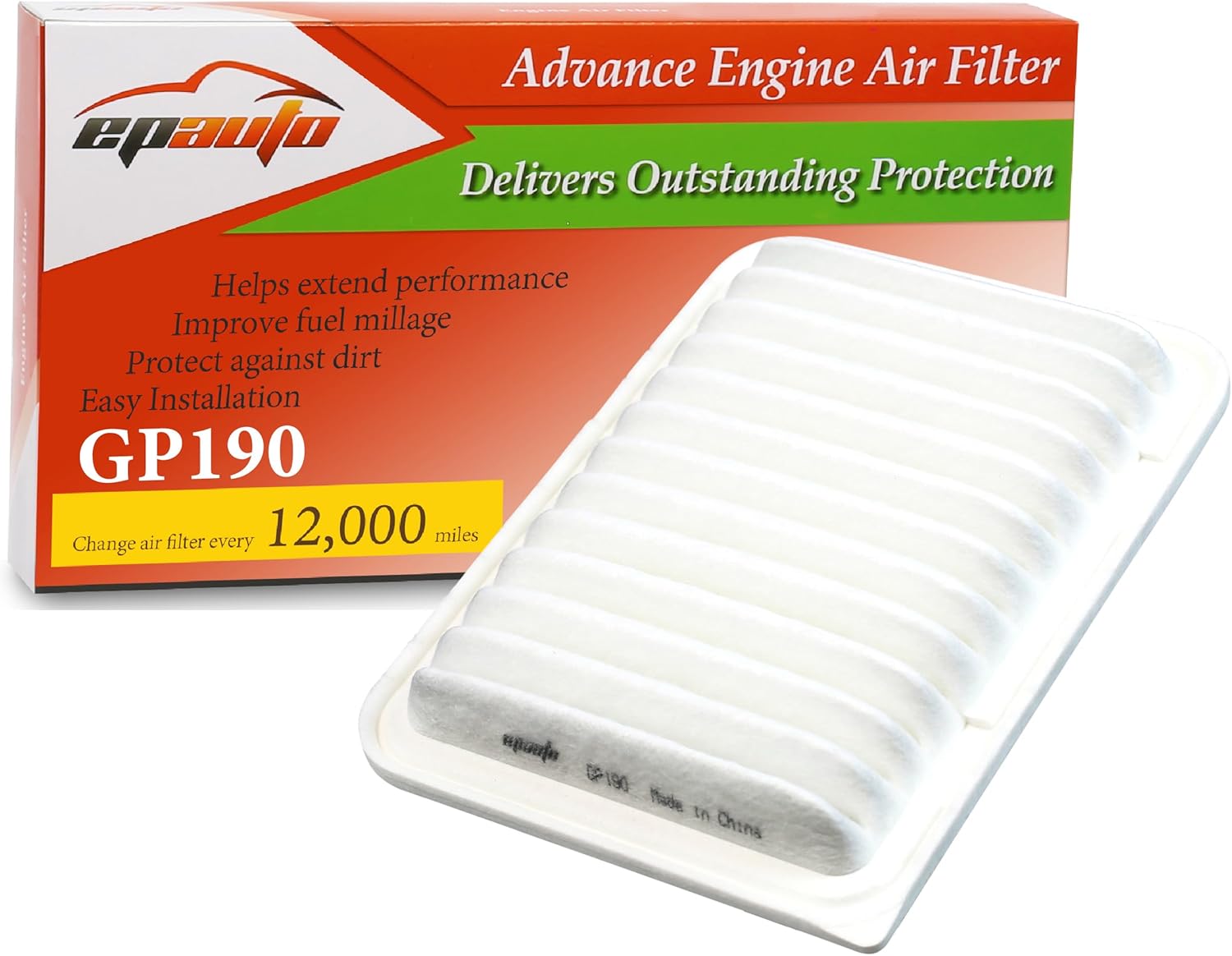 EPAuto GP190 (CA10190) Engine Air Filter, Replacement for Toyota Corolla 1.8L, Yaris, Matrix, Scion iM, xD, Pontiac Vibe – Fits Select Models 2006–2019