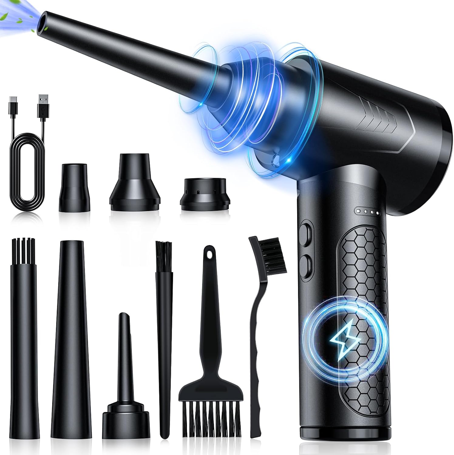 Compressed Air Duster, 3 Gear 100000RPM Electric Cleaner Air Duster with LED Light, 9000mAh Electric Duster Keyboard Cleaner for Laptop, Computer