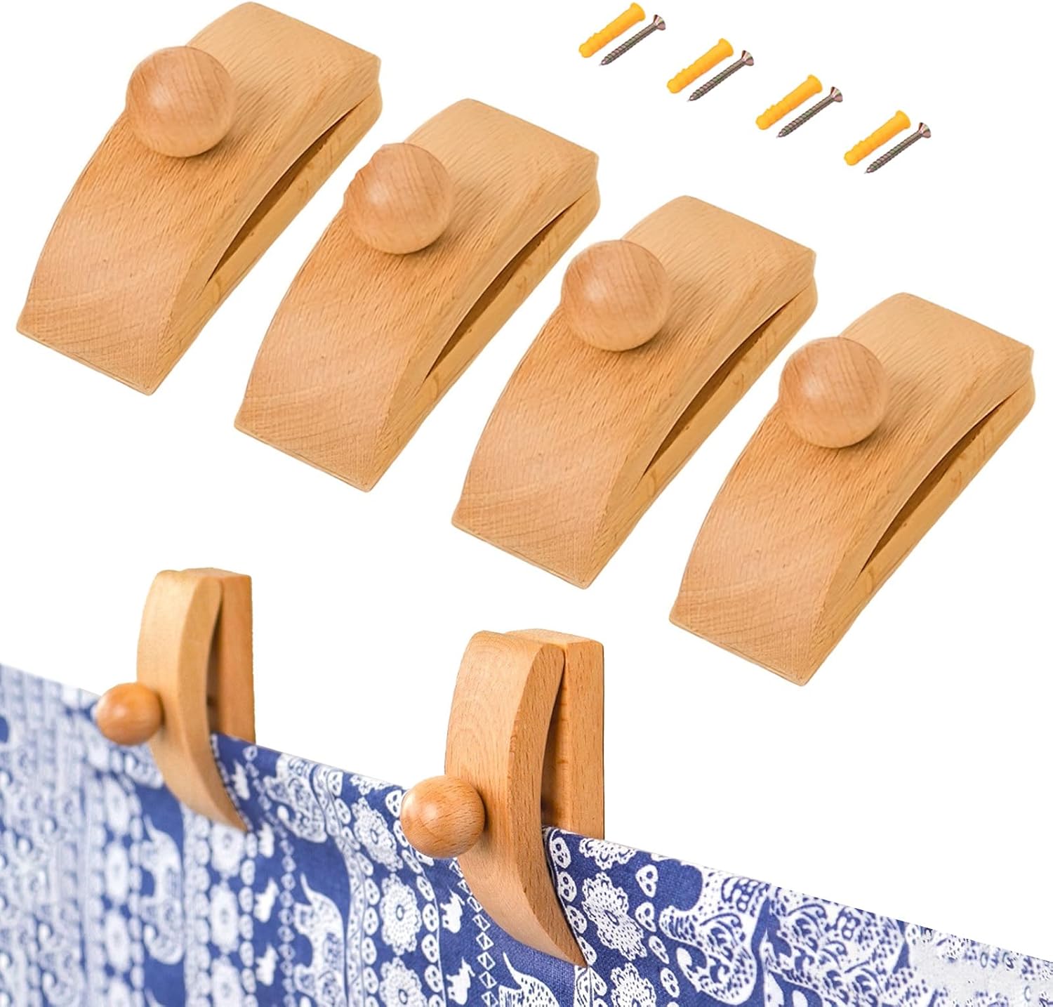 Artomnivera 4Pcs Wooden Tapestry Tongs Wall Hooks, Natural Wood Tapestry Wall Hanging Clips, Tapestry Quilt Hangers, Rustic Wooden Wall Clips for Hanging Quilts,Posters & Tapestries