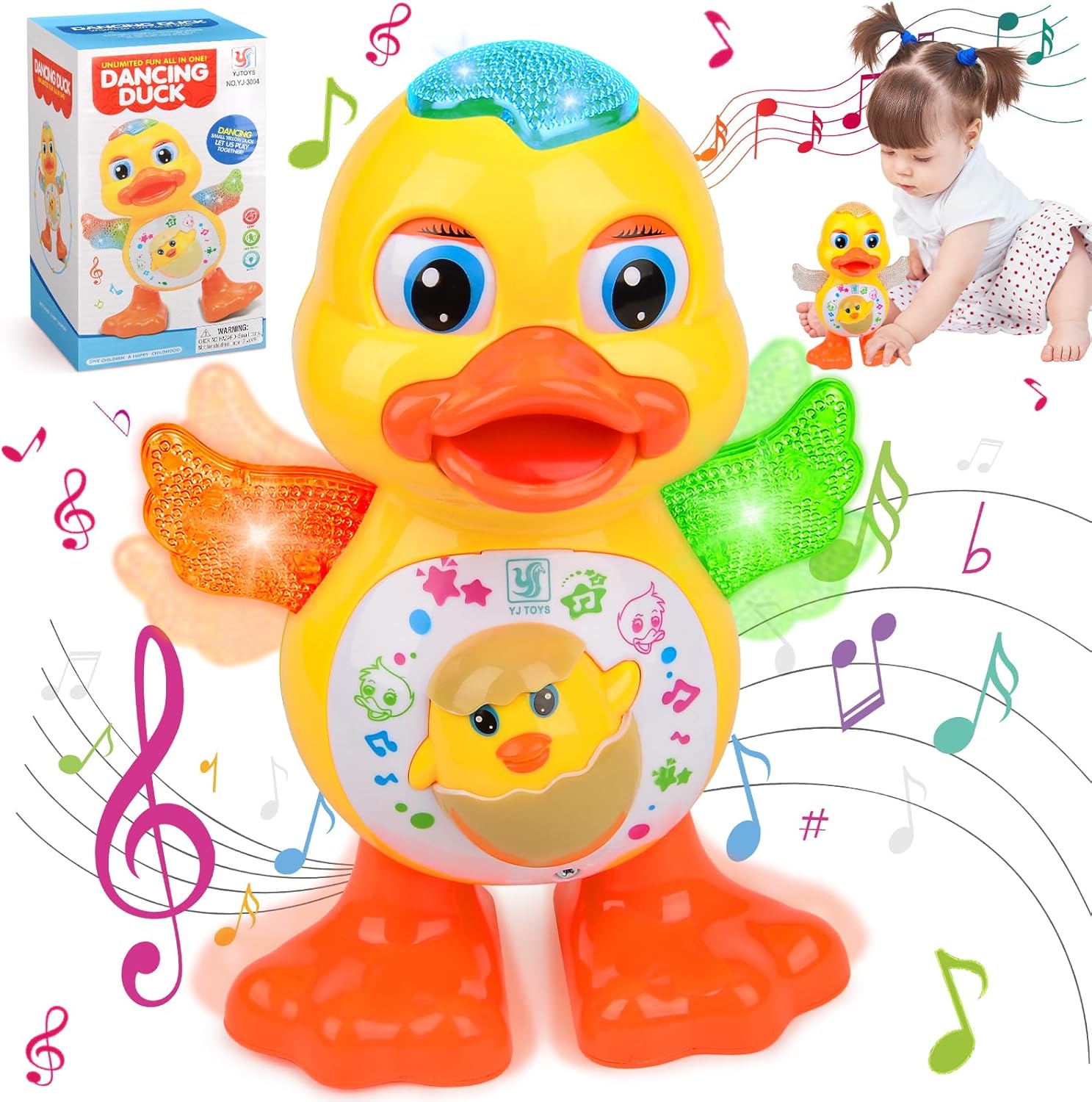 Dancing Duck Toy, Interactive Duck Toy With Music & Lights, Electric Light Up Crawling Duck Toys, Early Educational Musical Baby Toys for Toddlers Boys Girls Sensory Gifts(A)