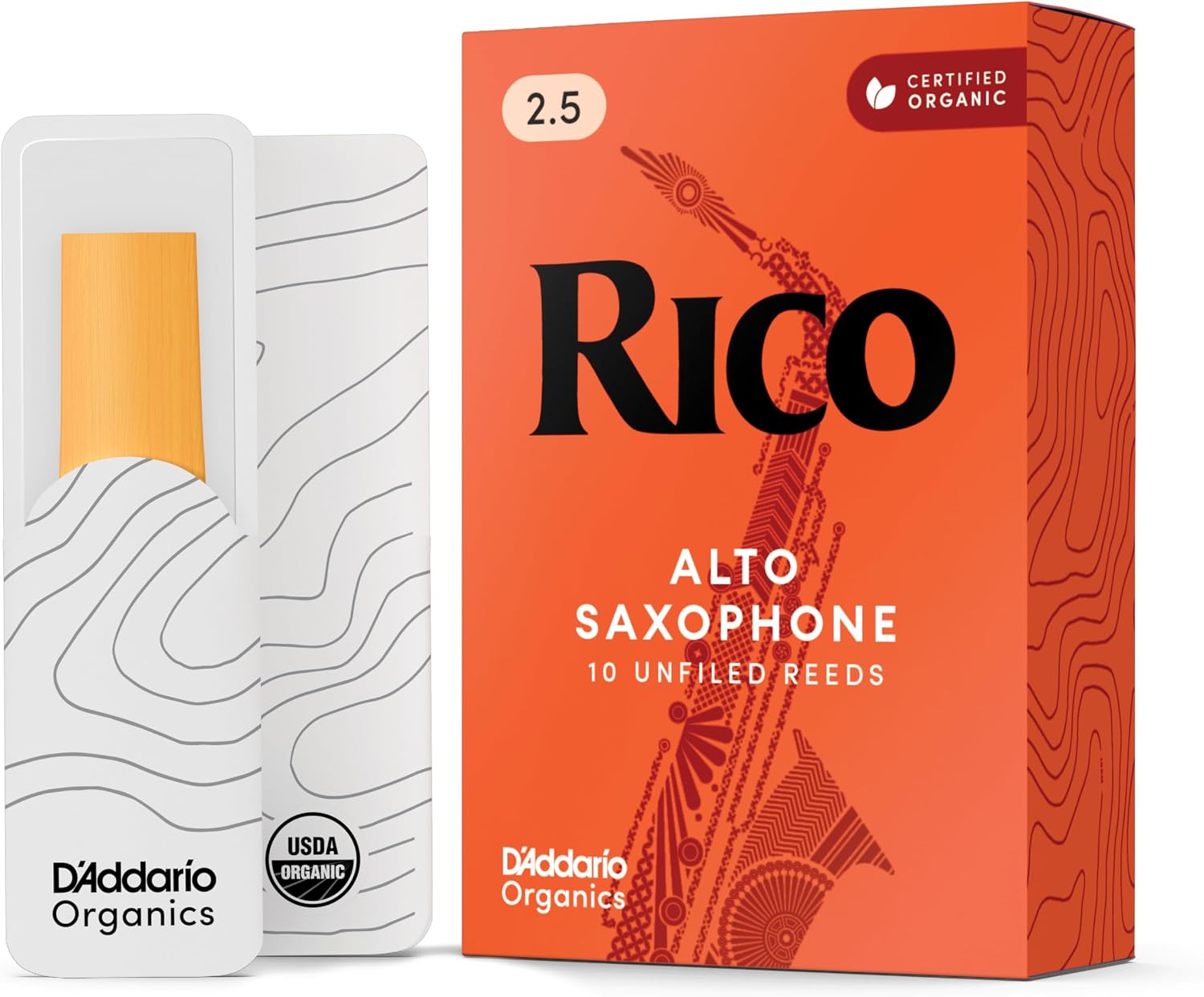 Rico Organic Alto Saxophone Reeds, Strength 2.5, 10 Pack