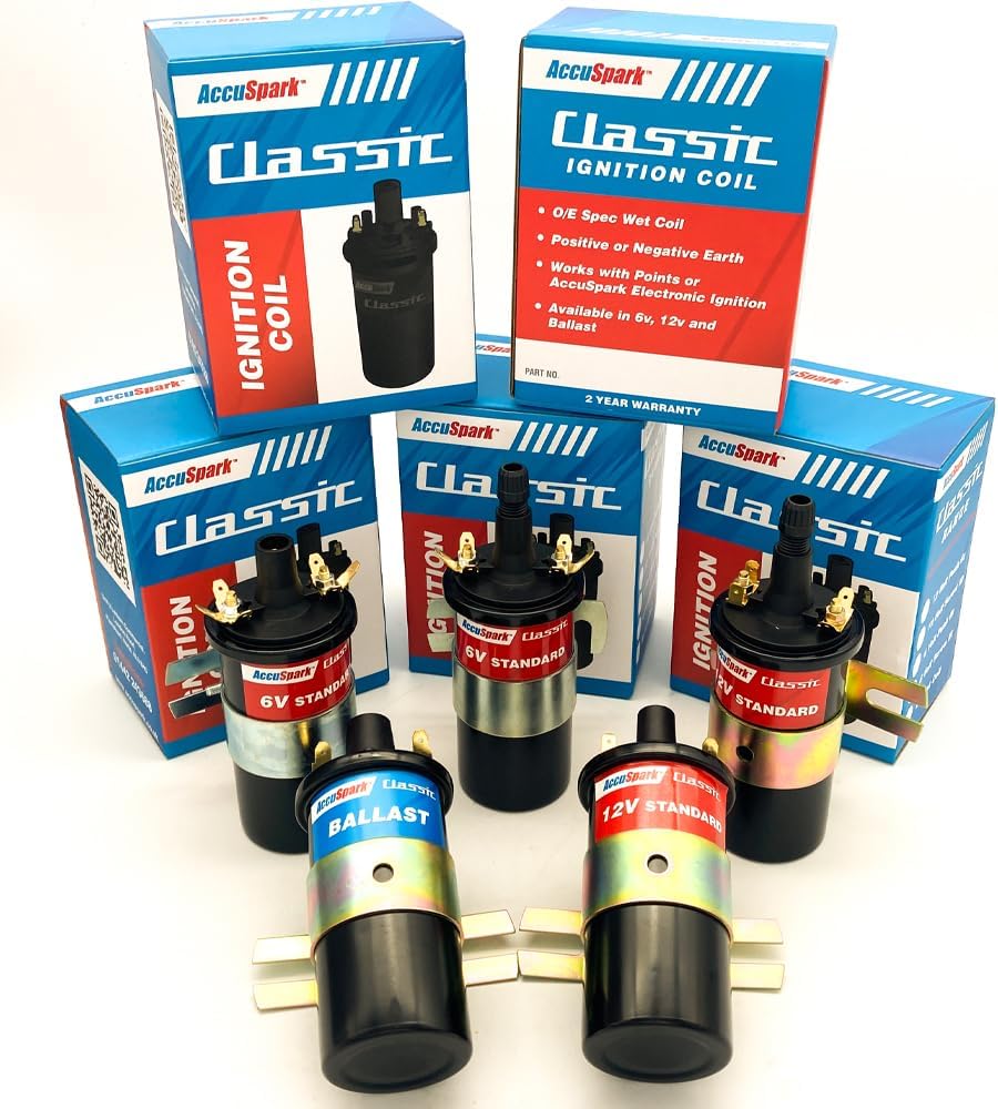 Accuspark 6V & 12V Classic Ignition Coils O/E Spec, Suitable For a Range Positive & Negative ignition systems (12V Screw Top (Acorn))