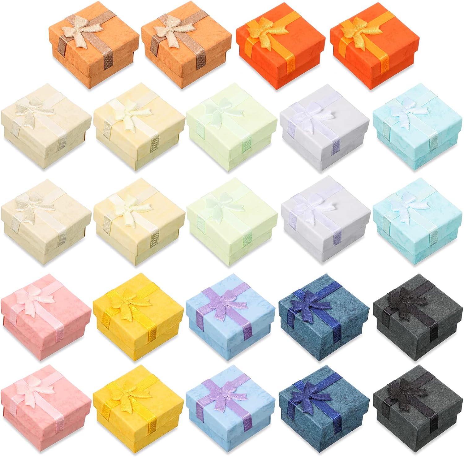Sureio 24 Pack Jewelry Gift Boxes Jewelry Box Gift Cases Cotton Filled Cardboard Paper Box Bracelets Bangle Necklace Gift Case with Ribbon Bow for Birthday Wedding 12 Colors, 1.6 x 1.6 Inches