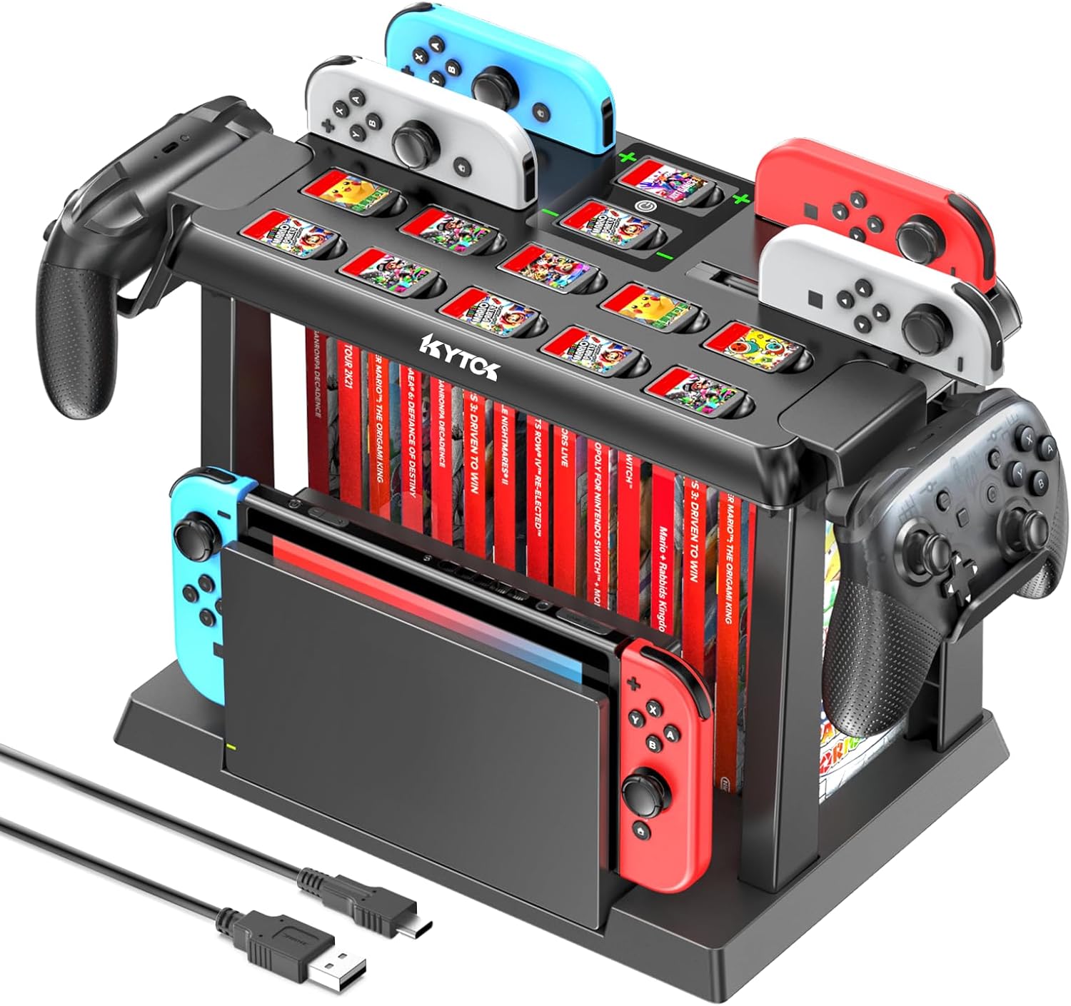 Kytok Switch Games Organizer Station with Controller Charger, Charging Dock for Nintendo Switch & OLED Joycons, Storage and Organizer for Games, TV Dock, Pro Controller, Accessories Kit