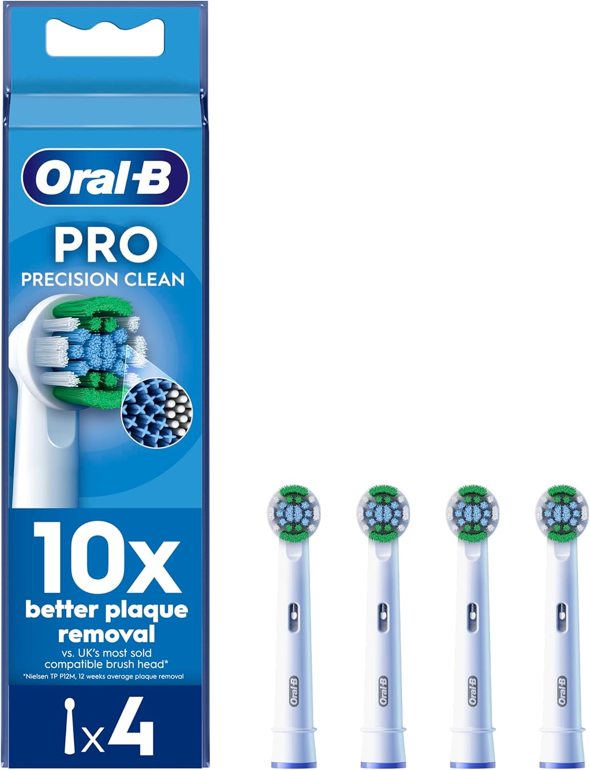 Oral-B Pro Precision Clean Electric Toothbrush Head, X-Shape And Angled Bristles for Deeper Plaque Removal, Pack of 4 Toothbrush Heads, White