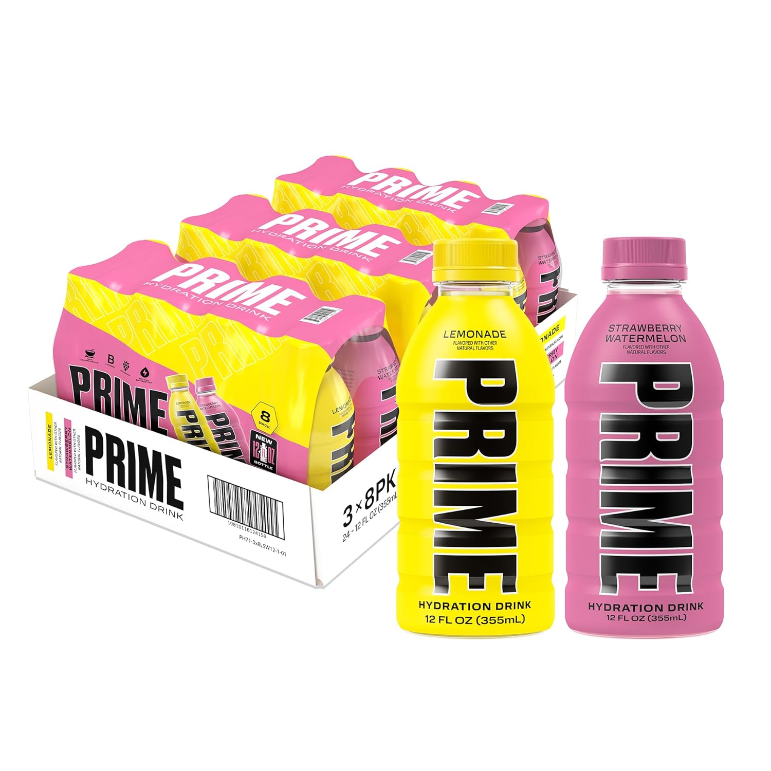 PRIME HYDRATION Duo - Strawberry Watermelon & Lemonade, Sports Drinks, Electrolyte Enhanced for Ultimate Hydration, 250mg BCAAs, B Vitamins, Antioxidants, Low Sugar, 12 Fl Oz (Pack of 24)