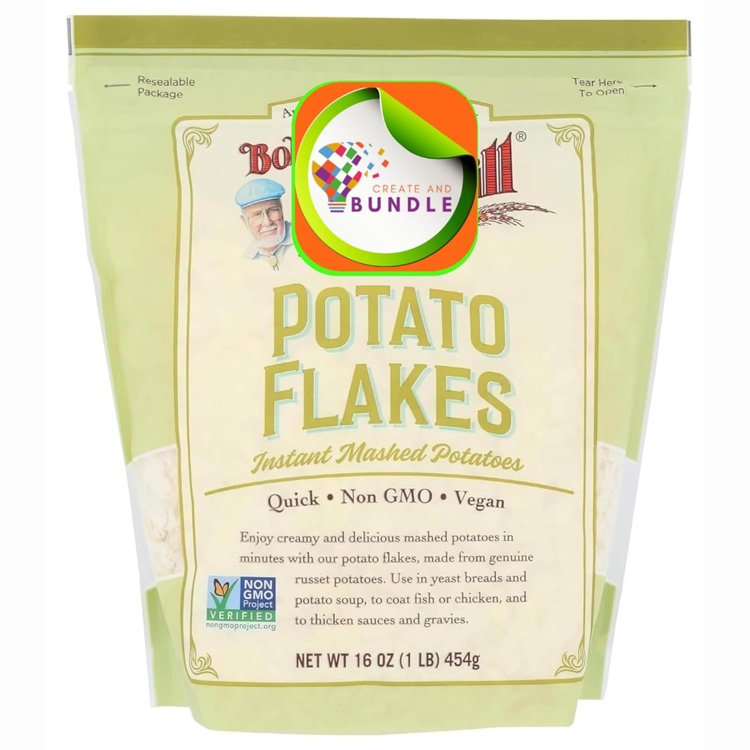 Creamy Potato Flakes Includes One-16 oz Resealable Bag of Bobs Red Mill Potato Flakes Instant Mashed Potatoes + Create Sticker