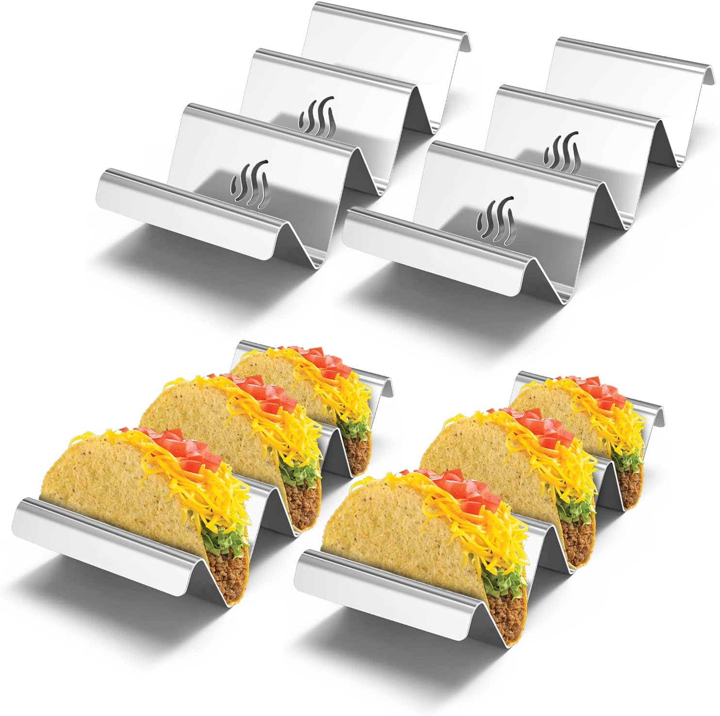 onlyfire Stainless Steel Taco Holder Stand, 4 Solid Taco Trays with Handles