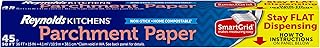 Reynolds Kitchens Stay Flat Dispensing Parchment Paper for Baking and Roasting, Parchment Paper Roll, Great for Baking and Rolling Dough, Non-stick, Reusable Up to 3x, 45 Sq. Ft.