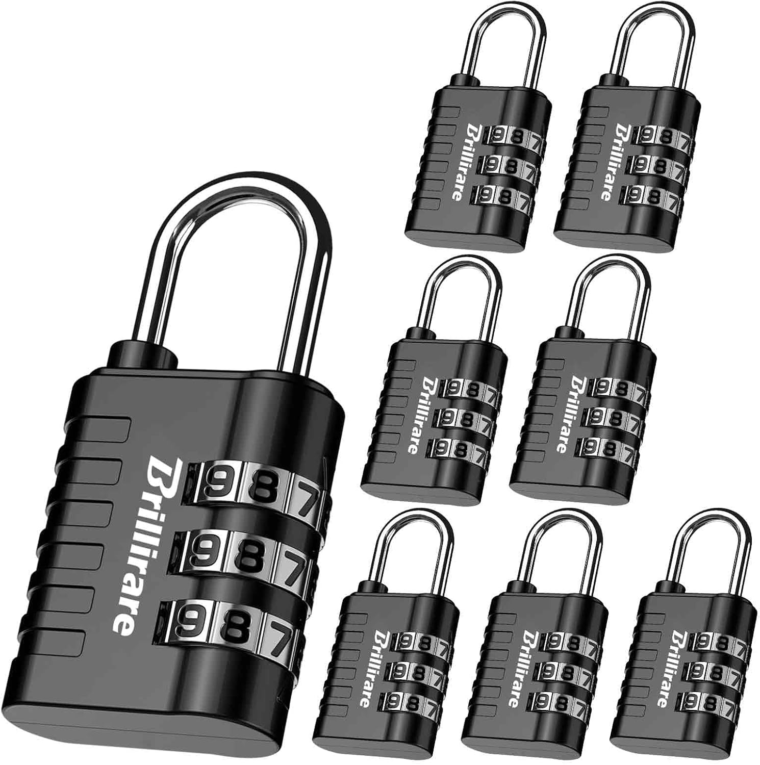 8 Pack Combination Lock, 3-Digit Waterproof Keyless Padlock, Zinc Alloy Outdoor Resettable Travel Luggage Locks for Backpack, Gym Locker, Hasp, Fence, Gate, Case, Toolbox-Black