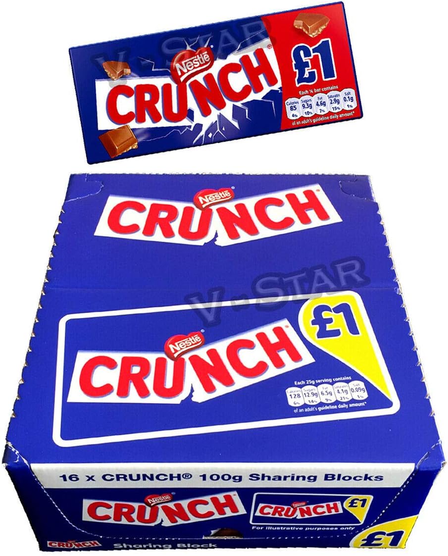 Nestle CRUNCH Milk Chocolate 16 x 100g Sharing Blocks BAR Original