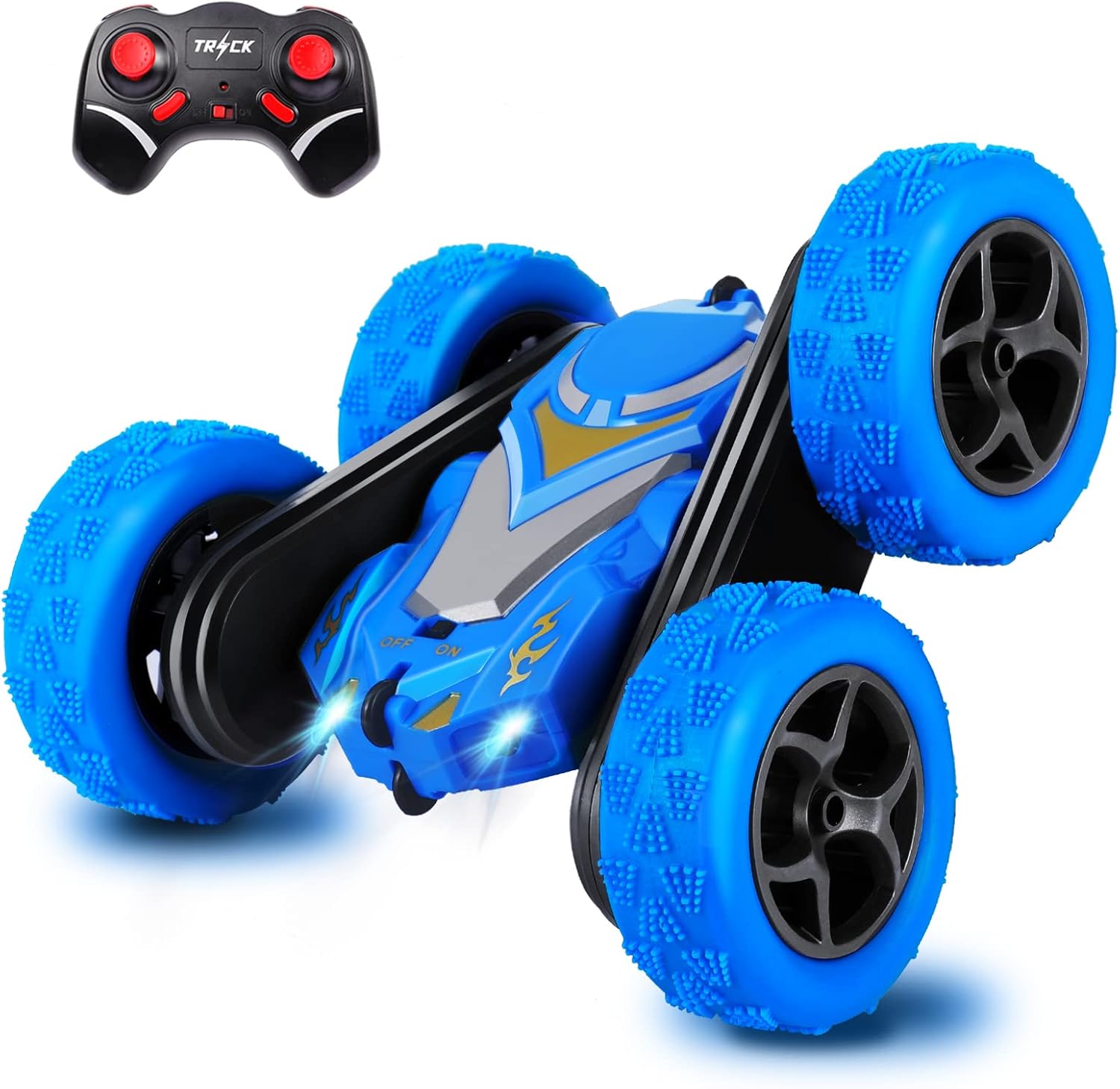 Remote Control Cars,RC Stunt Car Toys for Boys Girls,2.4Ghz Double Sided 360° Flips Rotating 4WD Off Road Racing RC Car with Led Headlights,Kids Toys Gifts on Birthday Christmas (Blue)