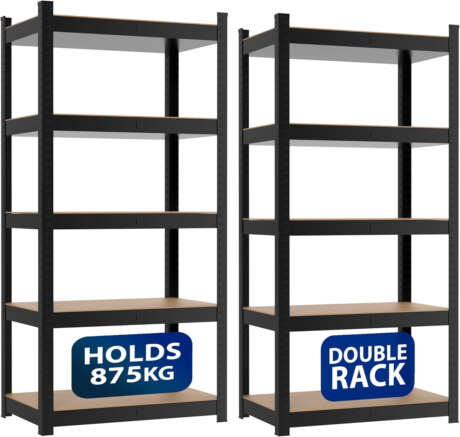 ZENO 5-Tier Garage Shelving Units | Set of 2 Shelving Units | Heavy Duty Garage Shelving | Shelving Unit For Storage | Metal Storage Shelves | Easy To Assemble | 875KG Load Capacity (Black, Regular)