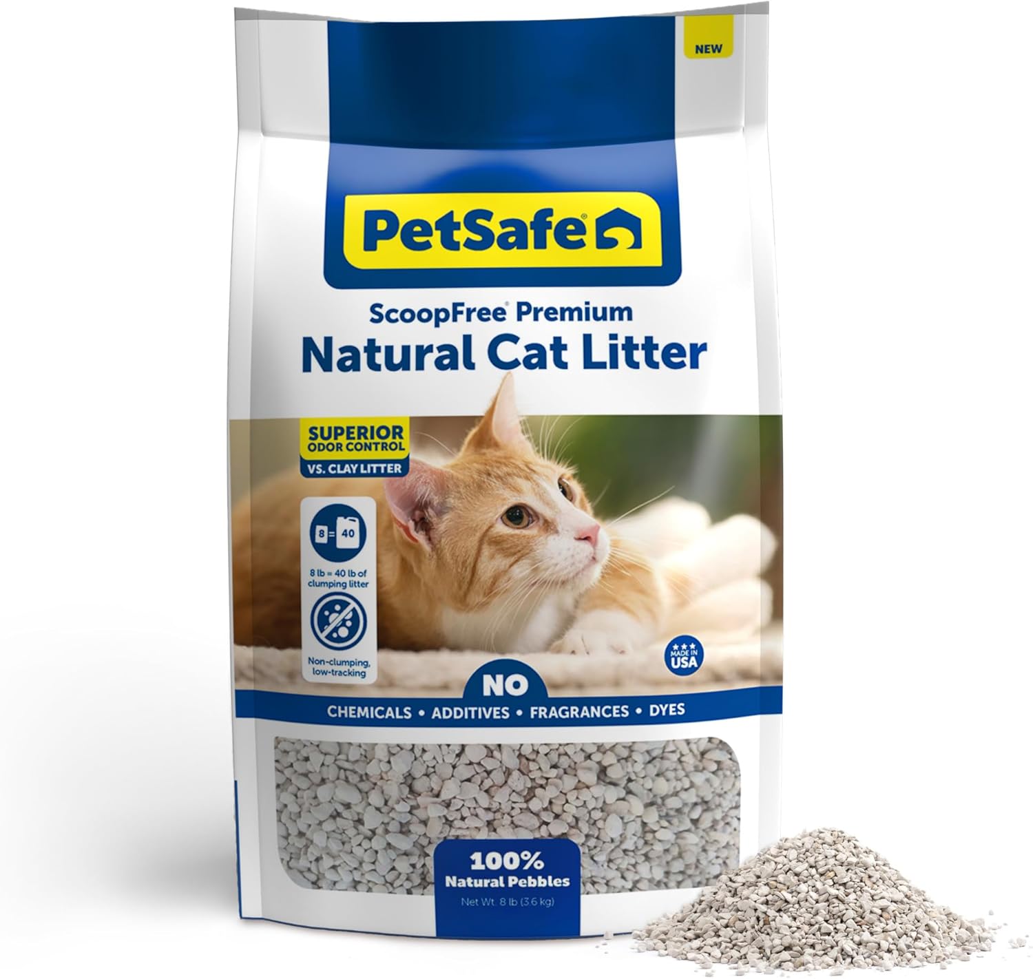 PetSafe ScoopFree Premium Fragrance-Free Natural Cat Litter - Long-Lasting Litter - High Absorbency & Low-Tracking Design - Non-Clumping Pebbles - 8 lb Bag