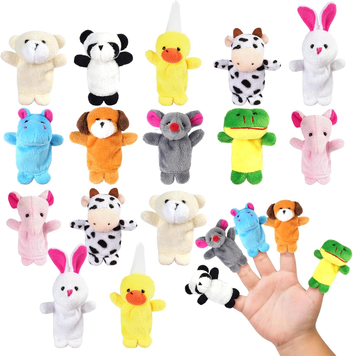 Ainiv 20 Pcs Finger Puppets for Babies, Animals Finger Puppets for Toddlers, Cartoon Hand Puppet Toys for Children, Baby Party Bag Fillers, Cute Plush Animals Dolls for Boys & Girls Gift Educational