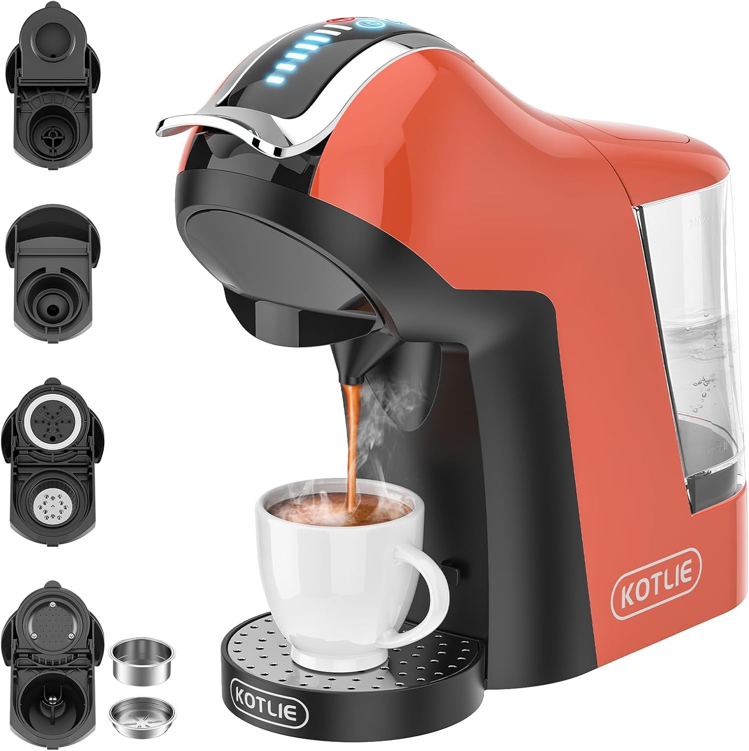 19 Bar Espresso 5in1 Automatic Coffee Machine for Nespresso Original/Dolce Gusto/L’OR/MIO/Ground Capsule and ESE Coffee Pods(ORANGE)