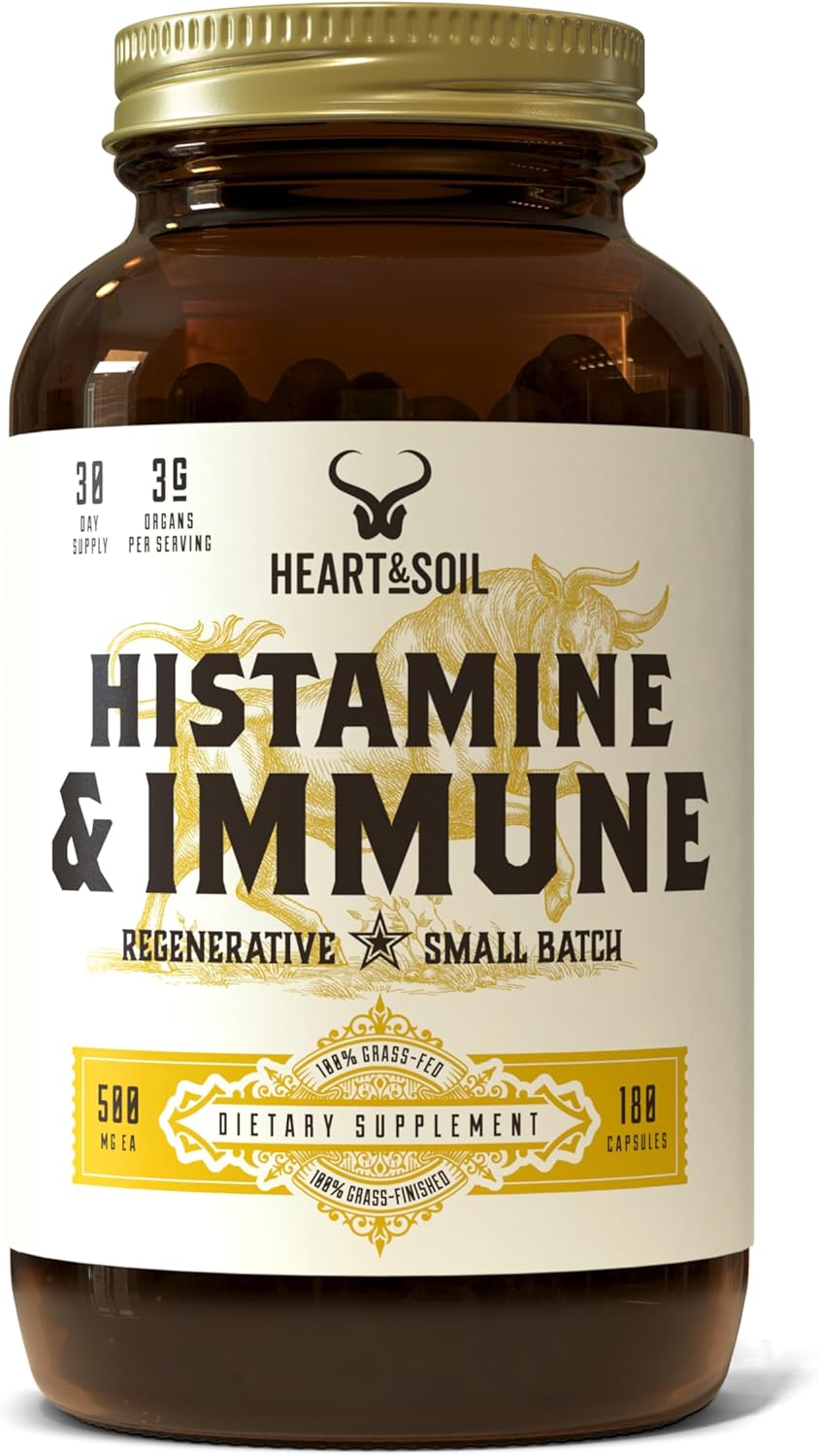 HEART & SOIL Histamine and Immune Support – 3000mg DAO Enzyme Supplements with Bovine Thymus, Selenium & Vitamin A – Non-GMO, Allergen-Free – 180 Capsules