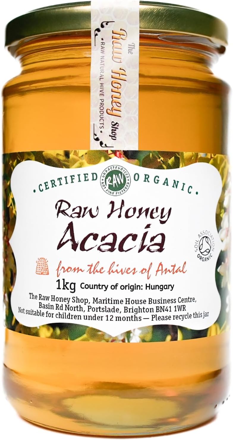 RAW CERTIFIED ORGANIC ACACIA HONEY - 1kg - Hungarian Real Honey, Organic Bee Honey, Cold-pressed, Unpasteurised, Coarse-filtered, Rich in Minerals & Antioxidants
