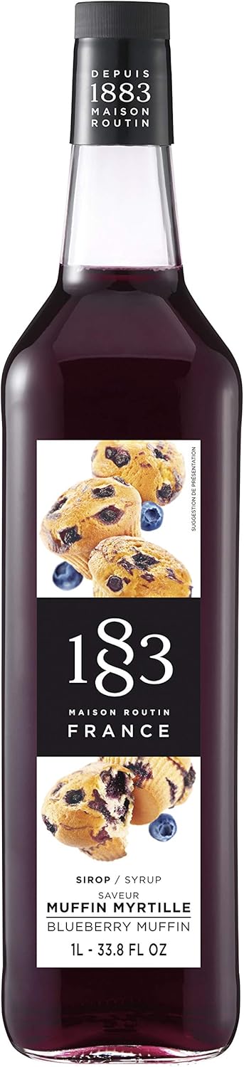 1883 Maison Routin Blueberry-Muffin Syrup Perfect for Coffees, Cocktails, Mocktails & Smoothies - Vegan-Friendly, Allergen-Free, No Preservatives - 1L Glass Bottle