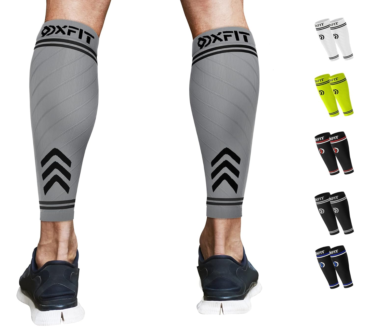 OXFIT Calf Compression Sleeve for Men & Women - Shin Splints Support, Calf Sleeves Ideal for Running, Injury Recovery, Leg Socks, Muscle Cramps - Pair (S, Grey)