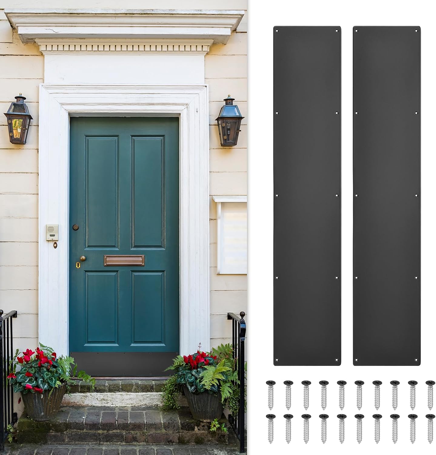 sourcing map 2pcs Door Kick Plate, 6 x 30 Inches Aluminum Kick Plate Door Plate, 1.5mm (1/16 Inch) Thickness, for Exterior Front Door or Back Door, Black