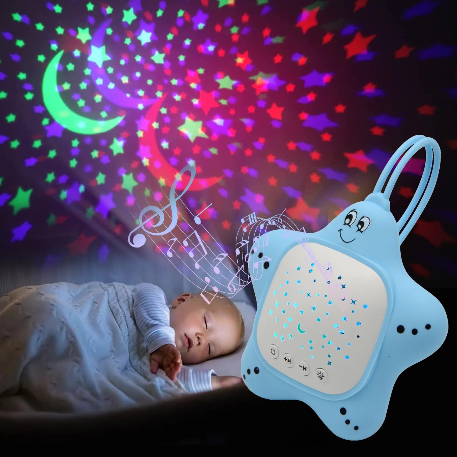 Portable Baby White Noise Sound Machine, Rechargeable Baby Soother with Projector Night Light for Deep Restful Sleep, Sleep Sound Aid Soother Calming Music for Travel,Nursery,Bedroom,Car,Crib Toys
