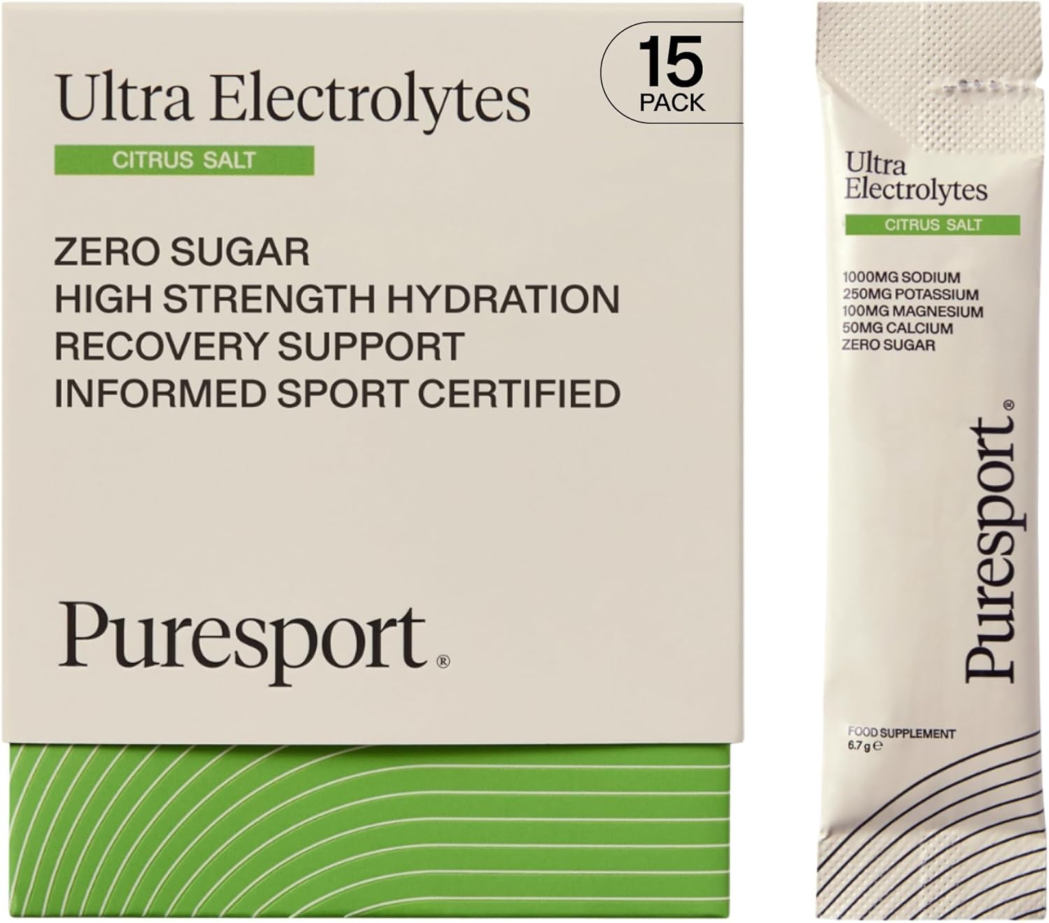 Puresport Ultra Electrolytes Hydration Citrus Salt (15 Pack) | High Performance Sugar Free Electrolytes Powder | 1000mg Sodium | Electrolyte Sachets to Optimise Hydration/Support Muscle Function