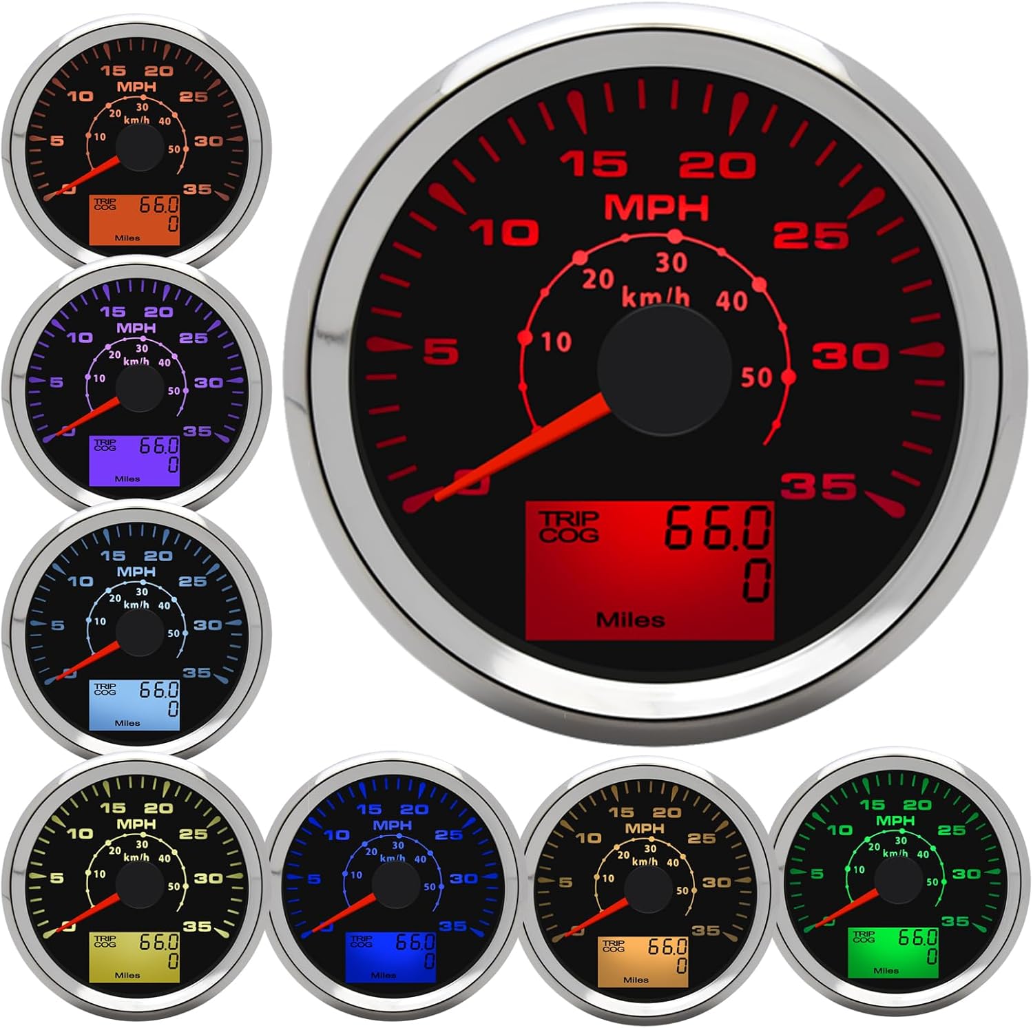 Geloo 85MM Boat GPS Speedometer Gauge, Waterproof Marine Speedometer 0-35MPH 0-50Km/h with 7 Colors Backlight, 9-32V Universal