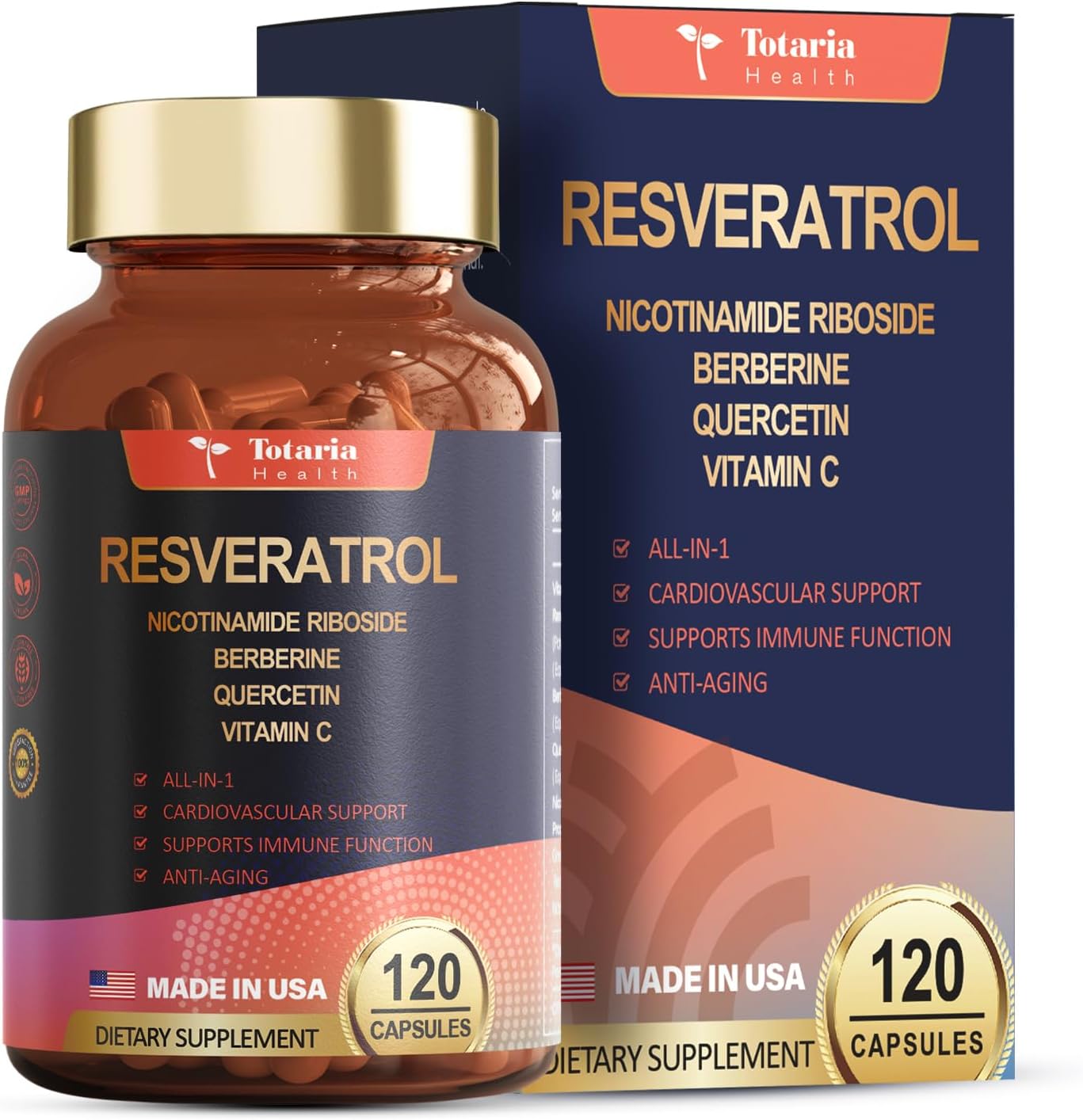 Resveratrol Supplement Extra Strength with Berberine Quercetin Green Tea Extract Grape Seed Extract Polyphenol Antioxidant Supplement Antioxidant & Heart Health Support 120 Capsules