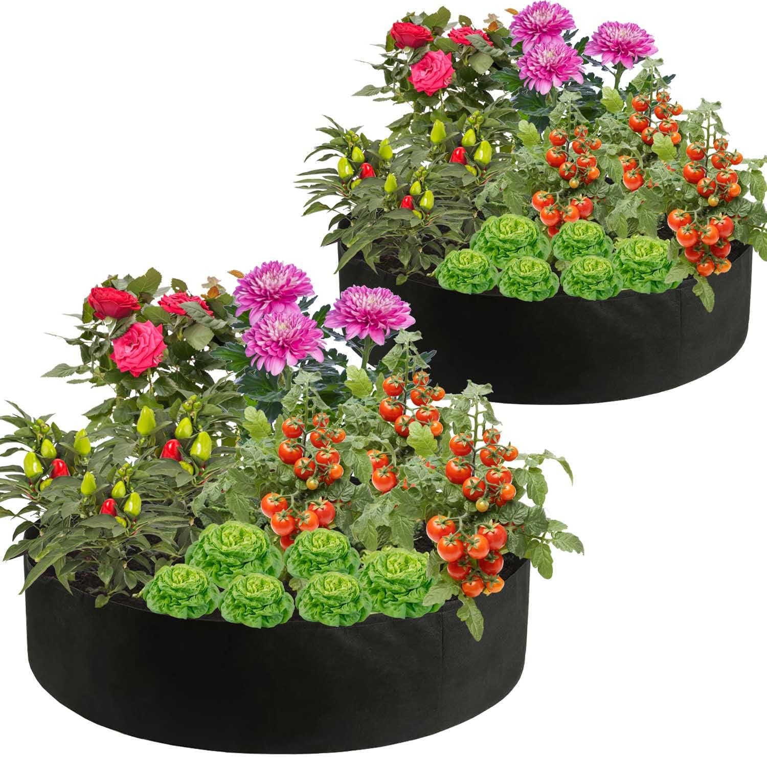 Raised Garden Bed, 2-Pack 50 Gallon Round Fabric Garden Grow Bags - Heavy Duty Breathable Fabric Planter Containers for Gardening Vegetables, Herbs, and Plants - Outdoor