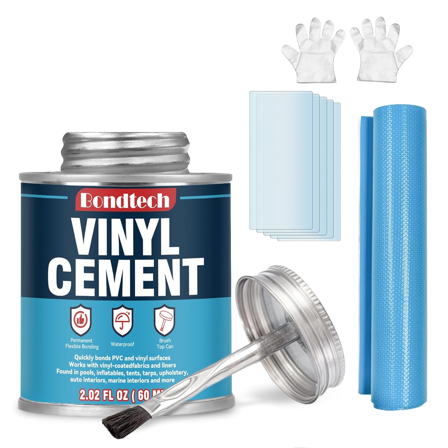 Vinyl Cement with Brush, Pool Patch Repair Kit High Strength, Watertight Seal Vinyl Glue, Flexible Bond for Inflatables, PVC, Pool Liners, Tarps, Hot Tubs, Air Mattresses (2 OZ)