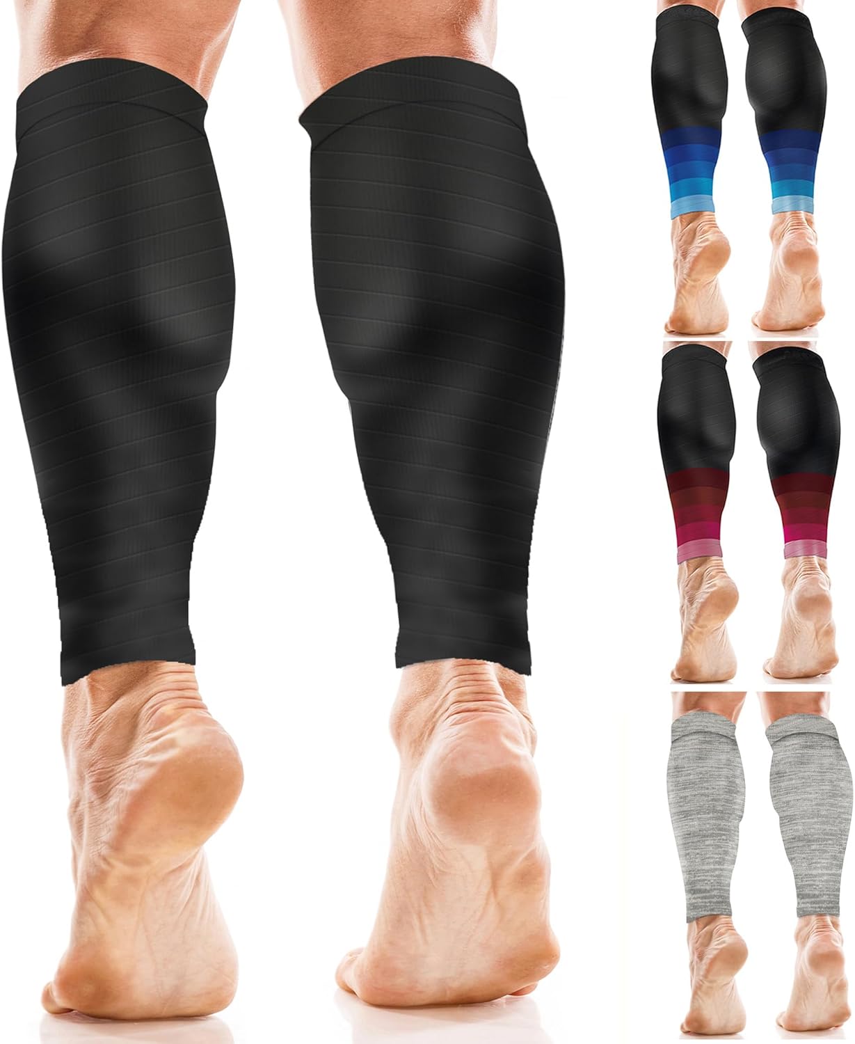 aZengear Calf Support Compression Sleeves (Pair) for Women, Men, Running | 20-30mmHg Class 2 Shin Splints Brace, Footless Leg Socks for Torn Muscle Pain Relief, Cramps (L-XL, Black)
