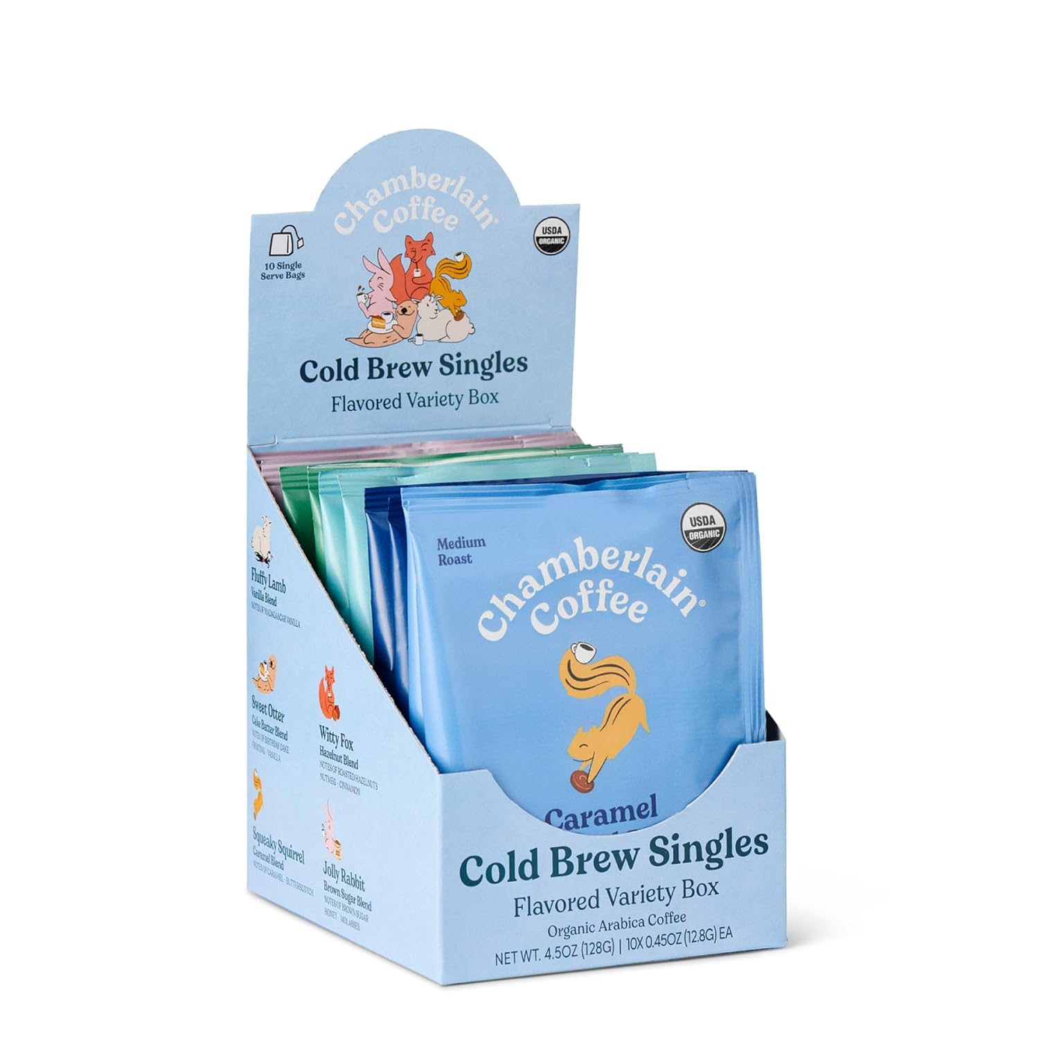 Chamberlain Coffee Flavored Variety Box – 10 Single Serve Bags w/Different Flavors for Cold Brew or Iced Drinks - Ideal for Summer Use, at Home, Camping, or Travel - Coffee Gift Set for Any Occasion