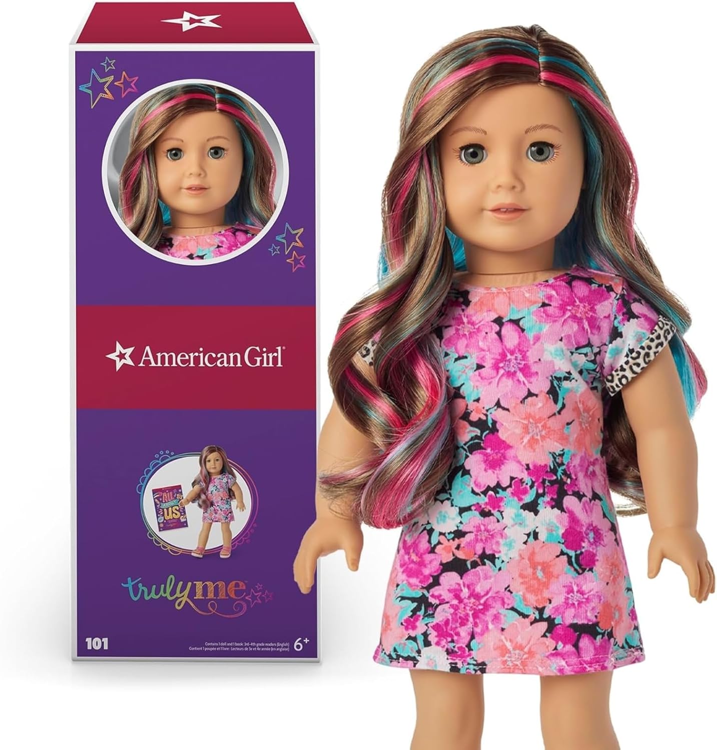 American Girl Truly Me 18-inch Doll #101 with Gray Eyes, Caramel Hair w/Highlights, Lt-to-Med Skin, Dress, For Ages 6+