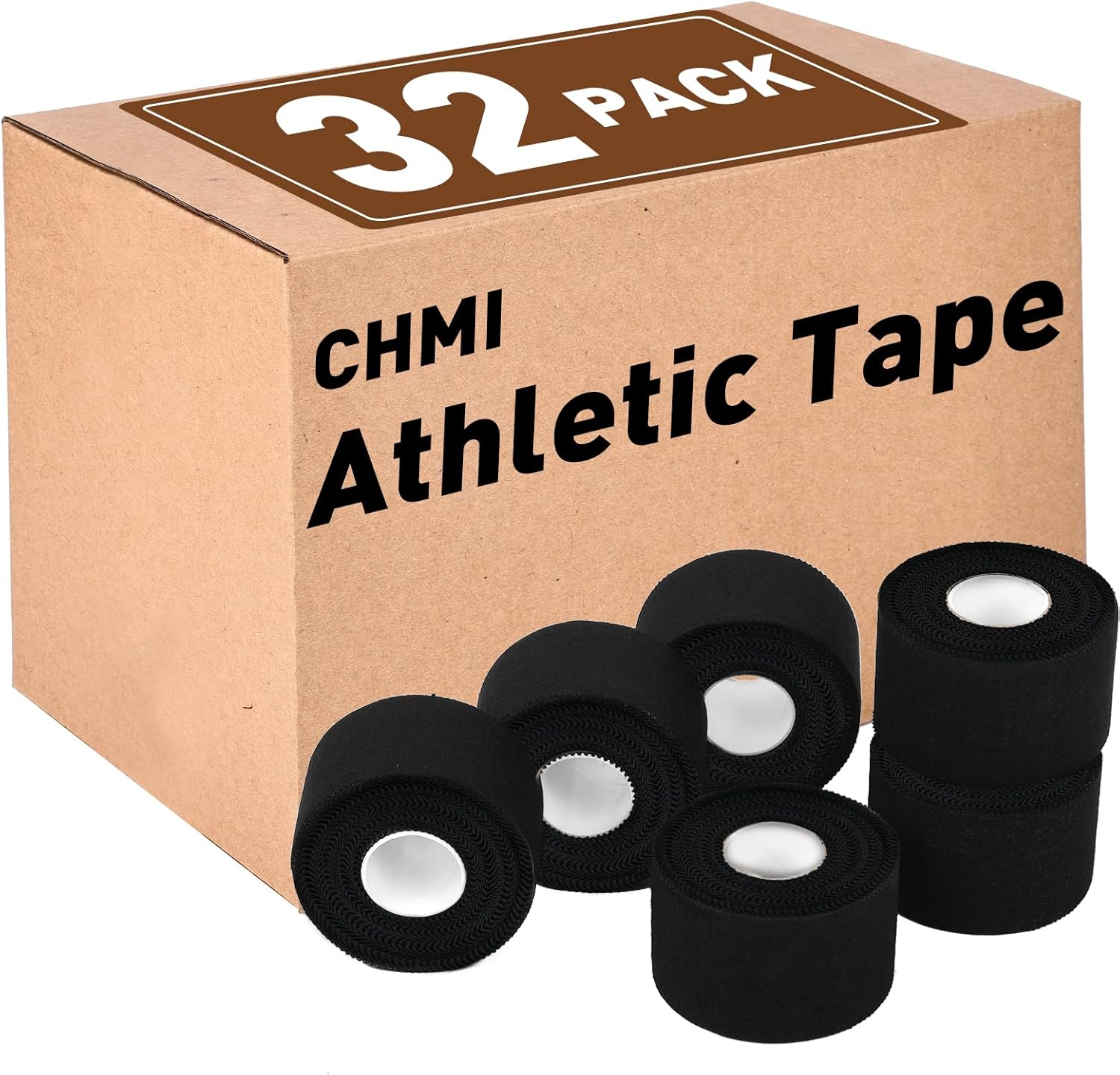 CHMI Athletic Tape,Black Sports Tape (32 Pack), 320 Yards Rolls Very Strong Easy Tear NO Sticky Residue Best Tape for Gymnastics Climbing Bat Injuries Medical (1.5 Inch X 320 Yards).