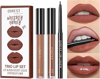 MAEPEOR All In One Lip Kit 3 In 1 Smooth Lipliner Lipgloss and Lipstick Set with Matte Velvet Liquid Lipstick Hydrating Moisturizing Lip Gloss and Creamy Lip Liner (Kit 05, Whiskey Honey)