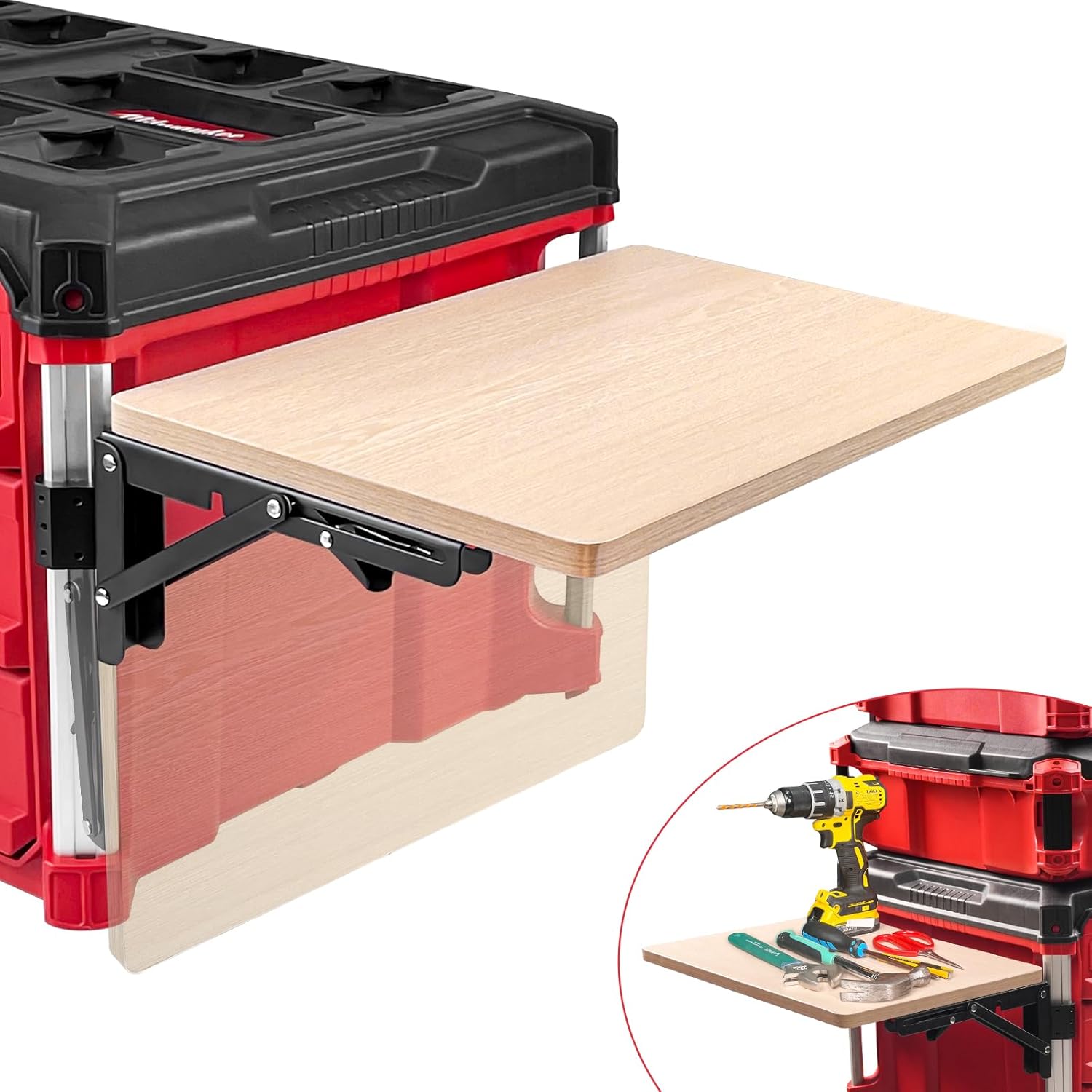 Heavy Duty Foldable Work Table Compatible with Milwaukee Packout Toolbox,Side Storage for Your Packout System