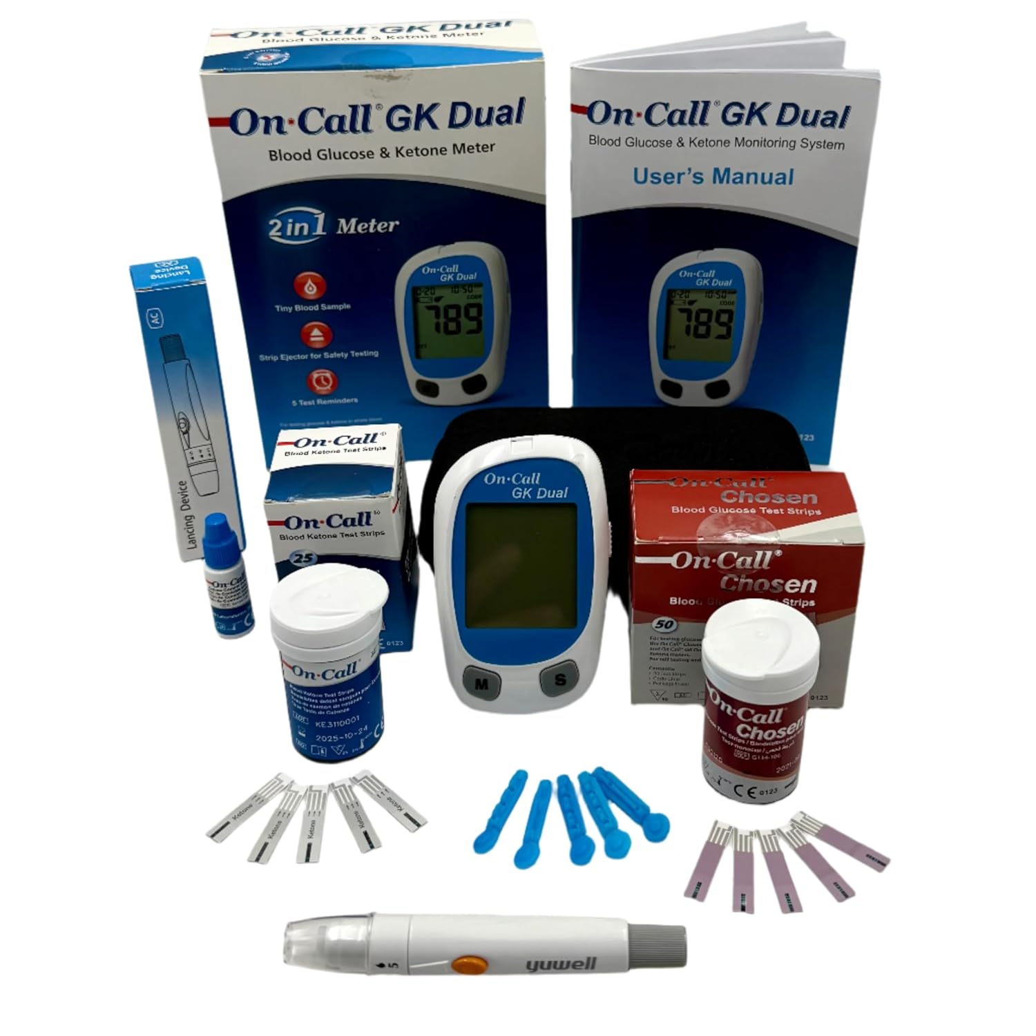 KETONE-GK Dual Glucose & Ketone Testing Kit (mmol/L) for Ketosis & Diabetes Management. 25 Blood Ketone Test Strips 50 Glucose Test Strips, Meter, Lancets, Lancing Device