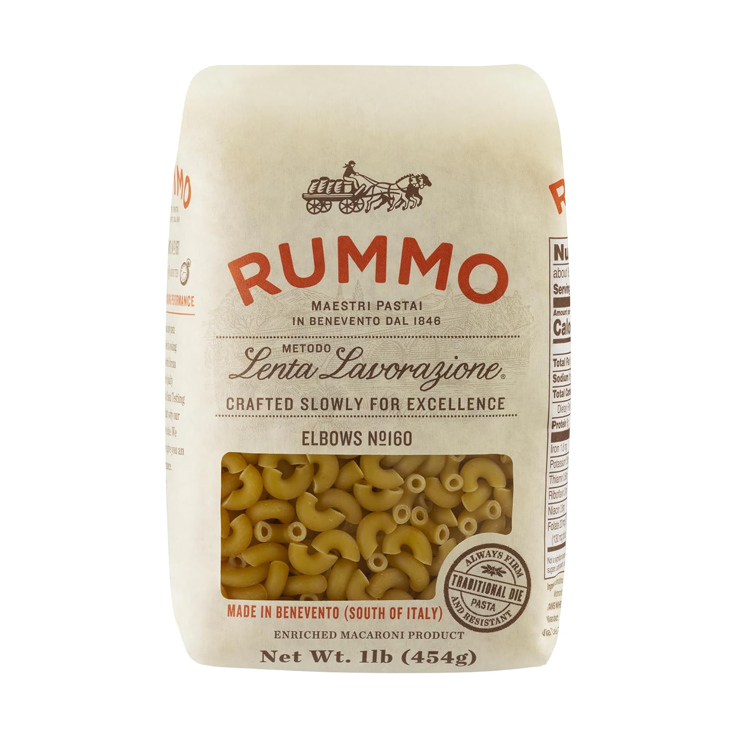 Rummo Elbows Pasta N.160 - Elbow Macaroni Pasta Noodles, Elbow Noodles, Durum Wheat Pasta, Italian Pasta, Dry Pasta - 16 Ounce (Pack of 1)