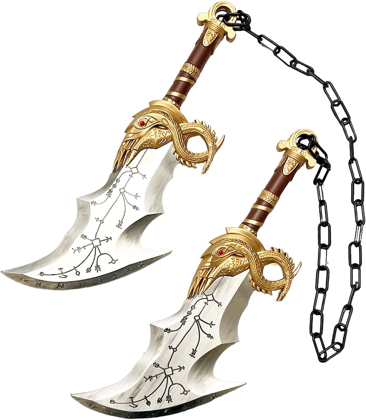 17" Medieval Kratos Fully Upgraded Blades of Chaos Foam Sword Cosplay Prop LARP 1:1 Replica Costume Halloween Gold Silver